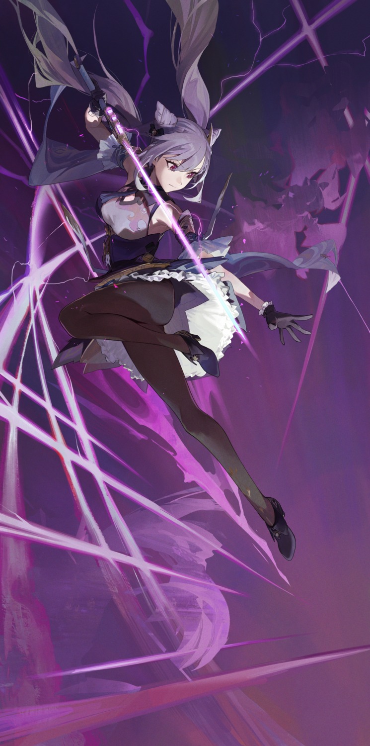 asian_clothes genshin_impact heels keqing modare pantyhose skirt_lift sword