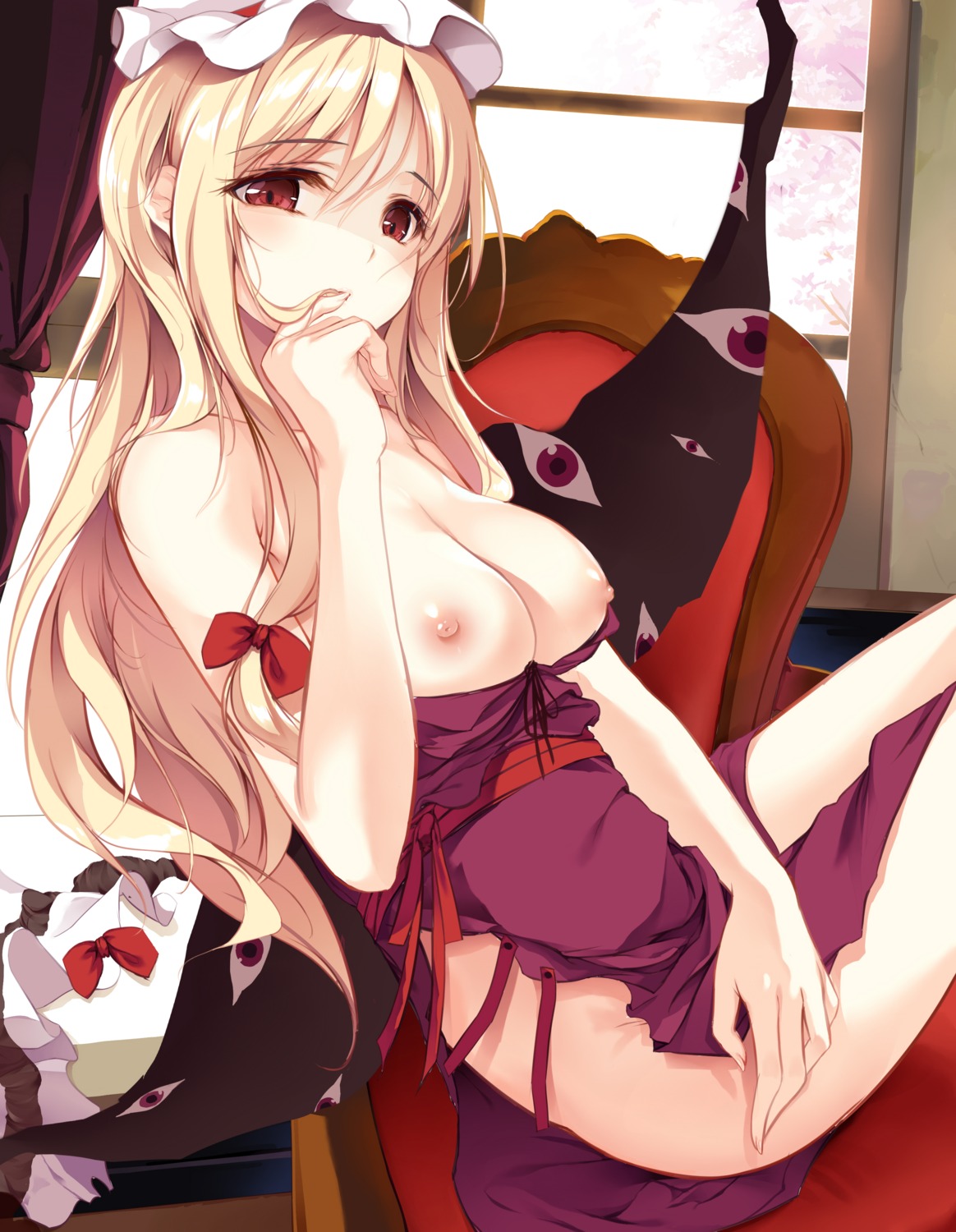 breasts dress eien_no_juu_nana-sai nipples no_bra nopan touhou yakumo_yukari