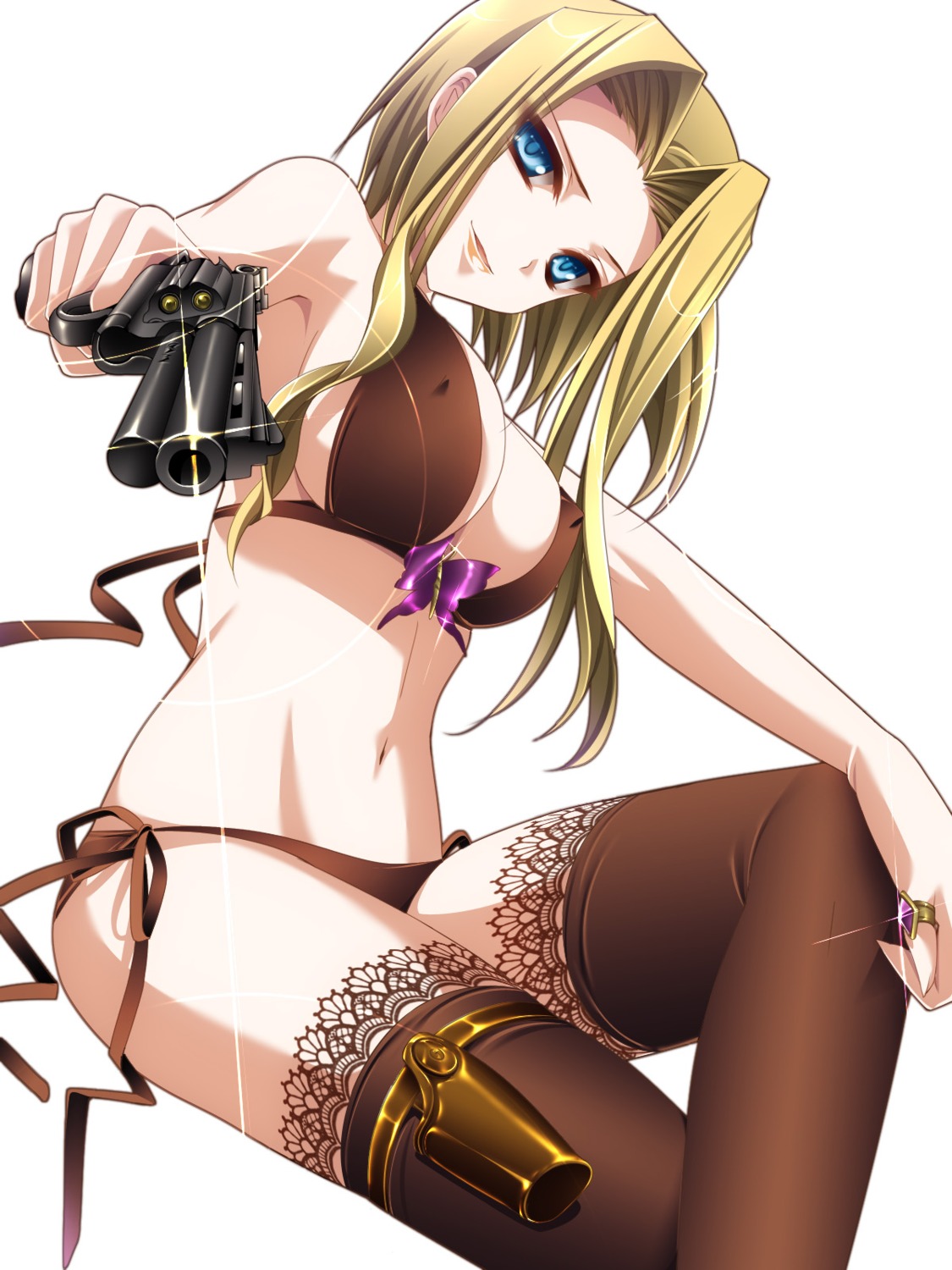 bikini cleavage erect_nipples gun monety swimsuits thighhighs