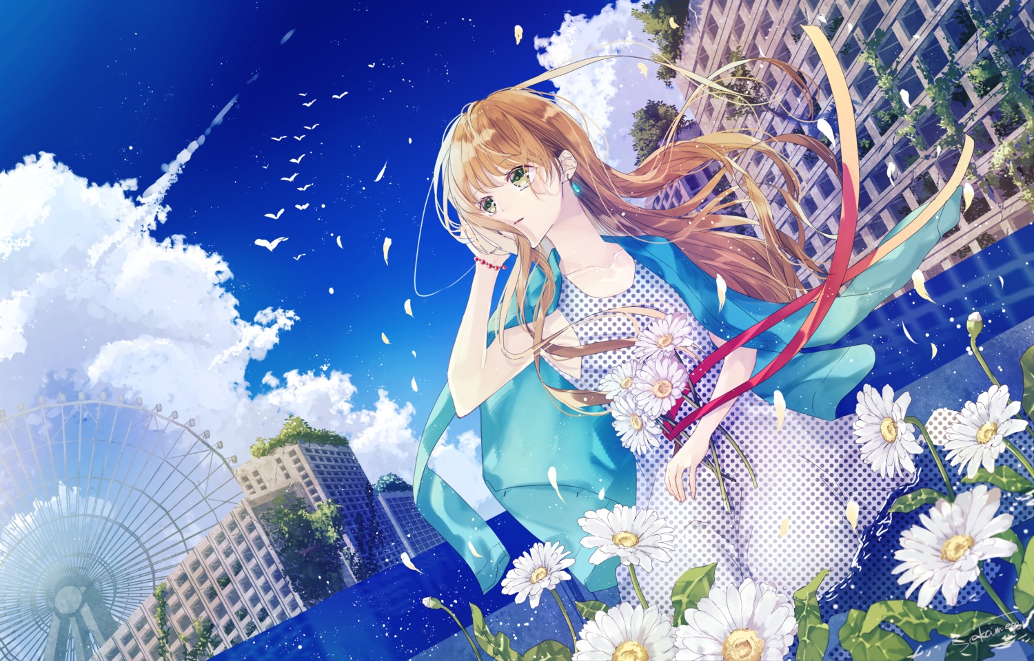 dress landscape sekai_meguru summer_dress wet