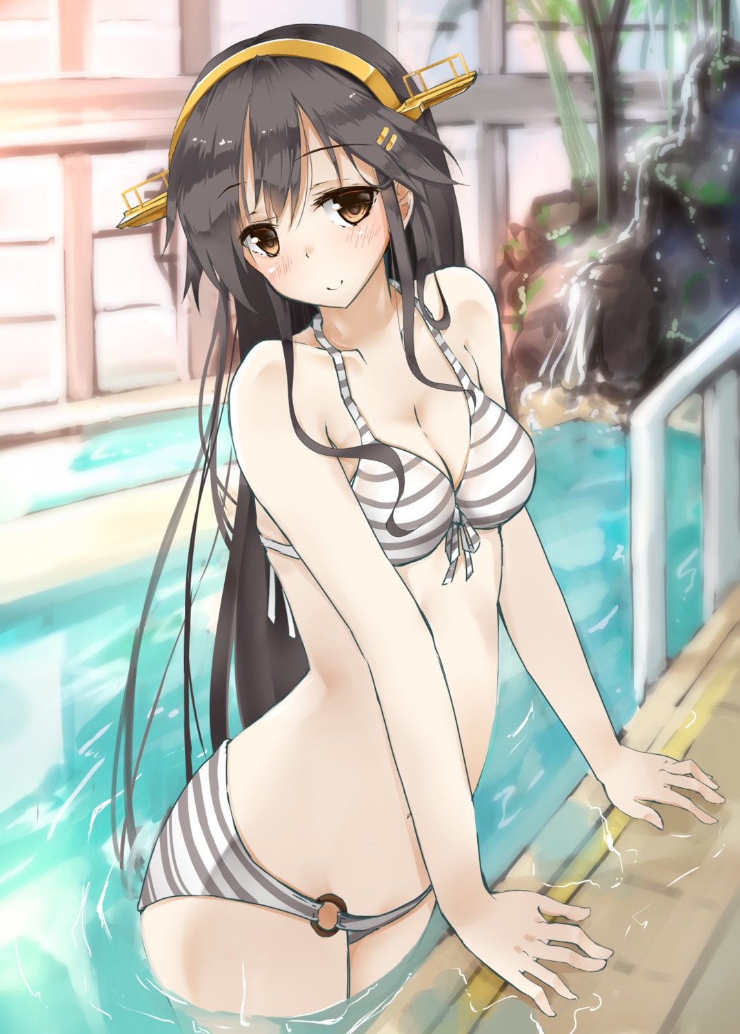 bikini cleavage haruna_(kancolle) kantai_collection shironii swimsuits wet