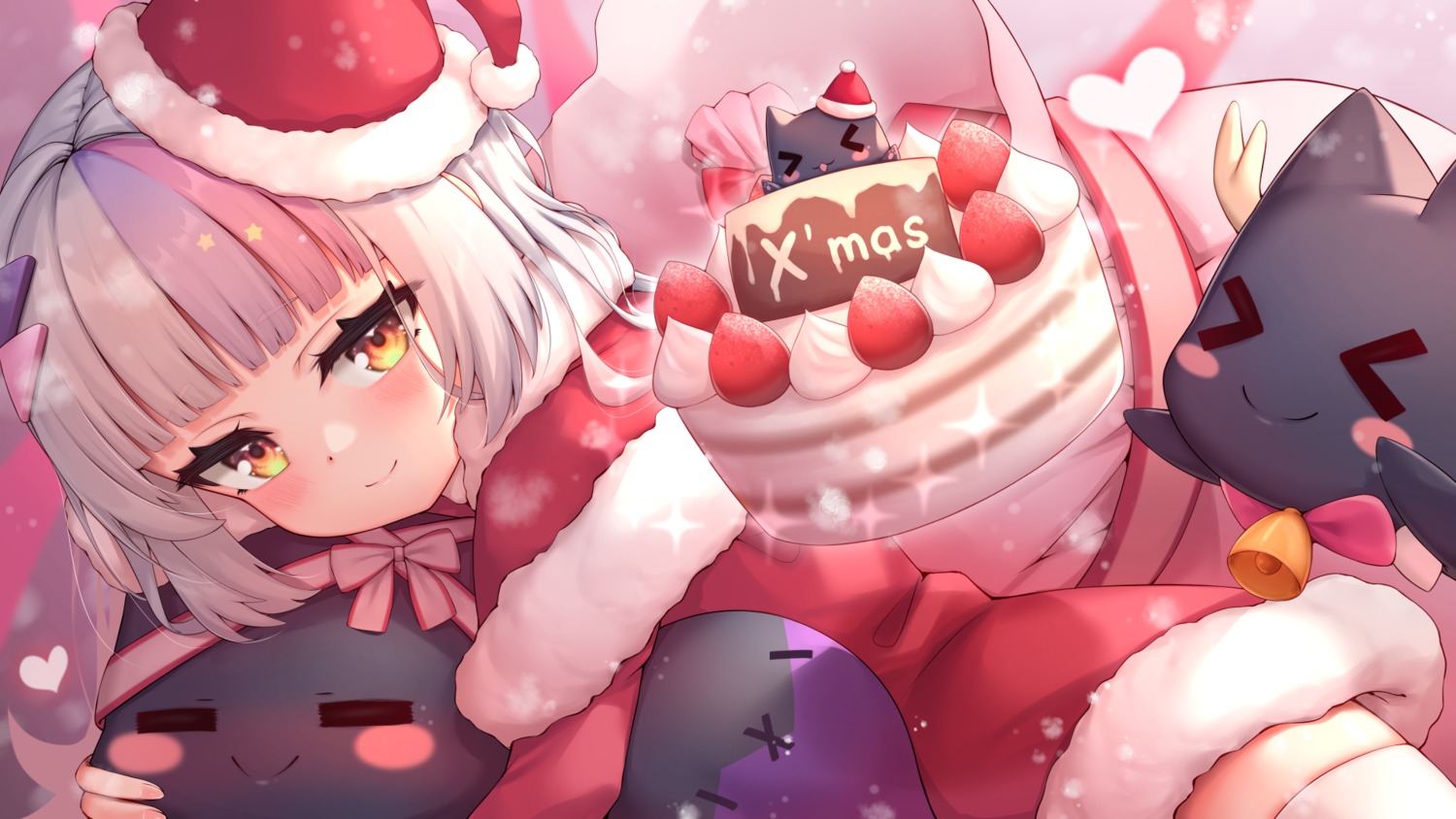 arata_(xin) christmas dress hololive murasaki_shion thighhighs wallpaper