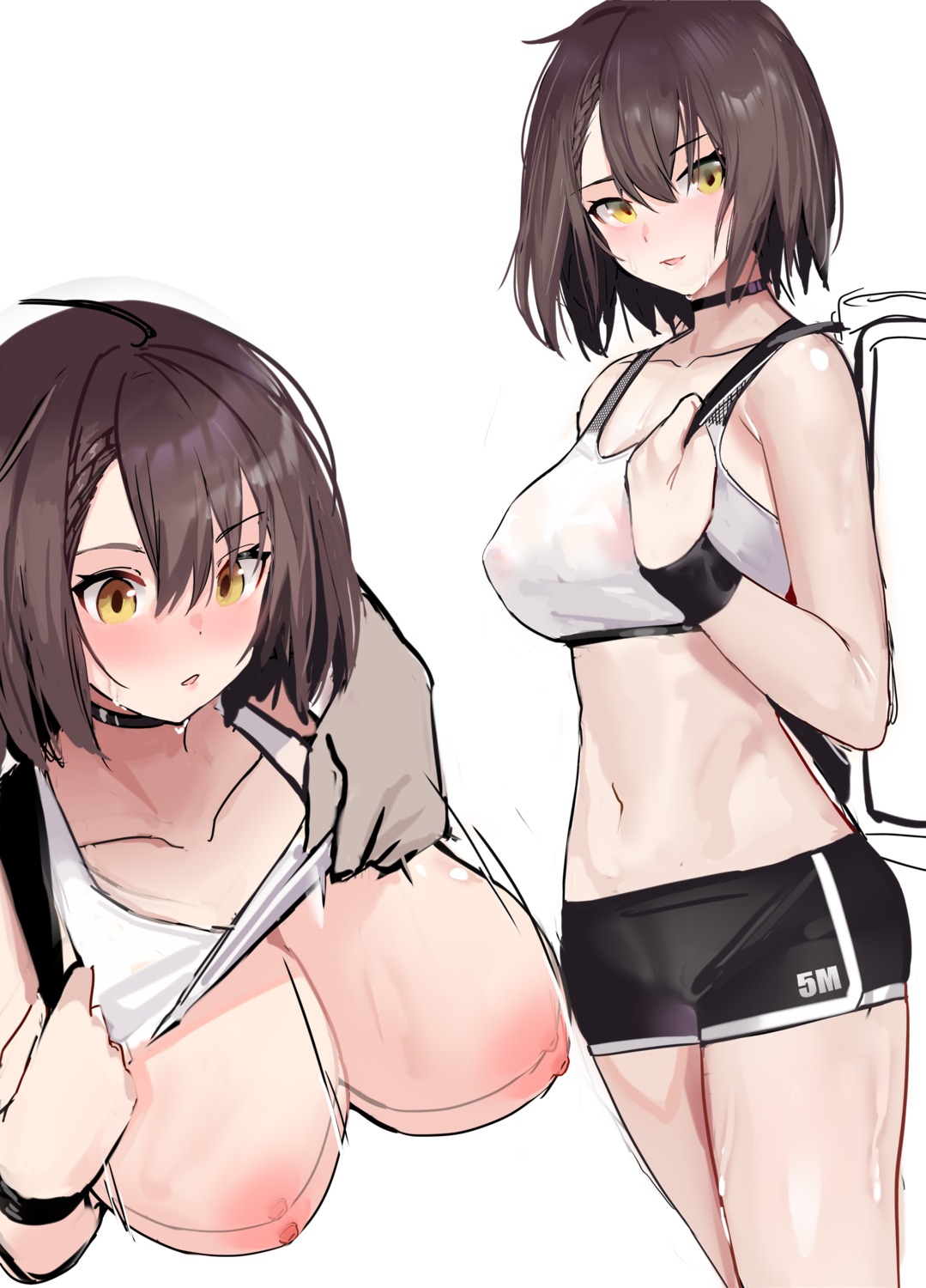 azur_lane baltimore_(azur_lane) breasts gree4 gym_uniform lyk_wuyan nipples no_bra shirt_lift undressing wet