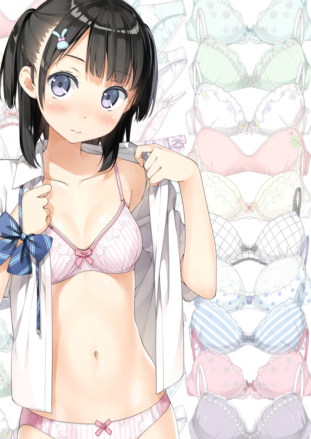 5_nenme_no_houkago bra cleavage kantoku open_shirt pantsu seifuku shimapan touko_(kantoku) undressing