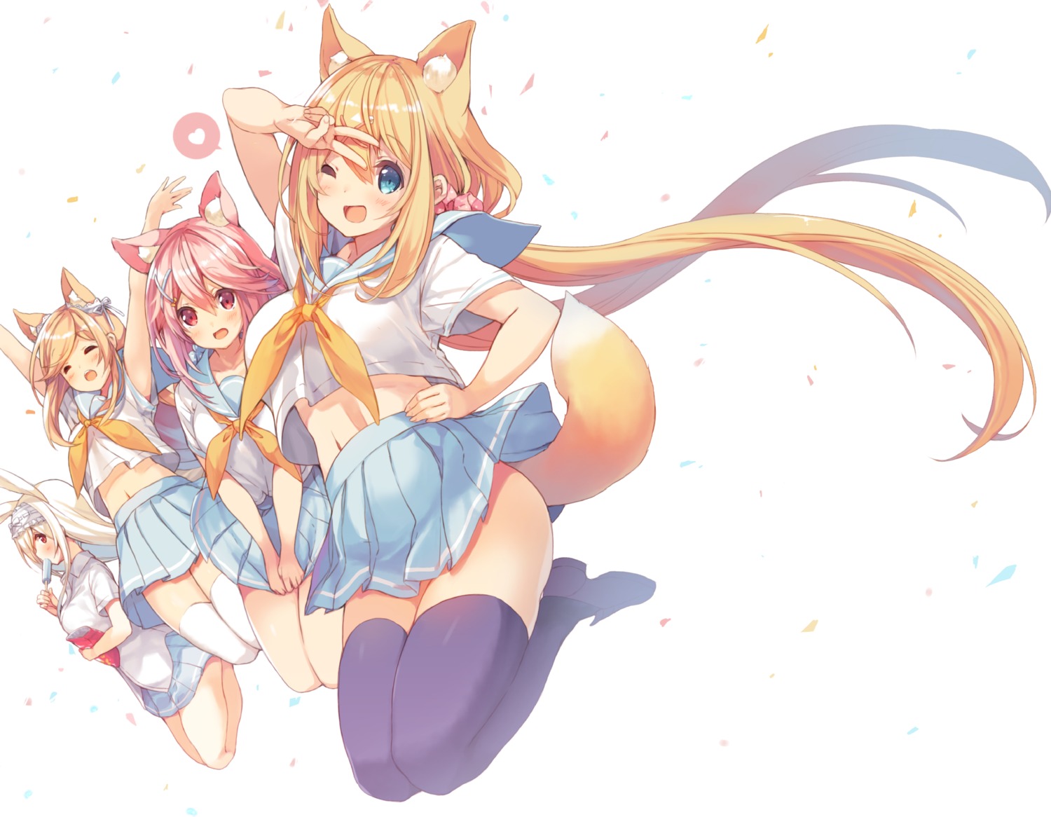 amamiya_aki amamiya_mei animal_ears bunny_ears cynthia_riddle kitsune p19 seifuku sylvie_milia_leclerc tail thighhighs