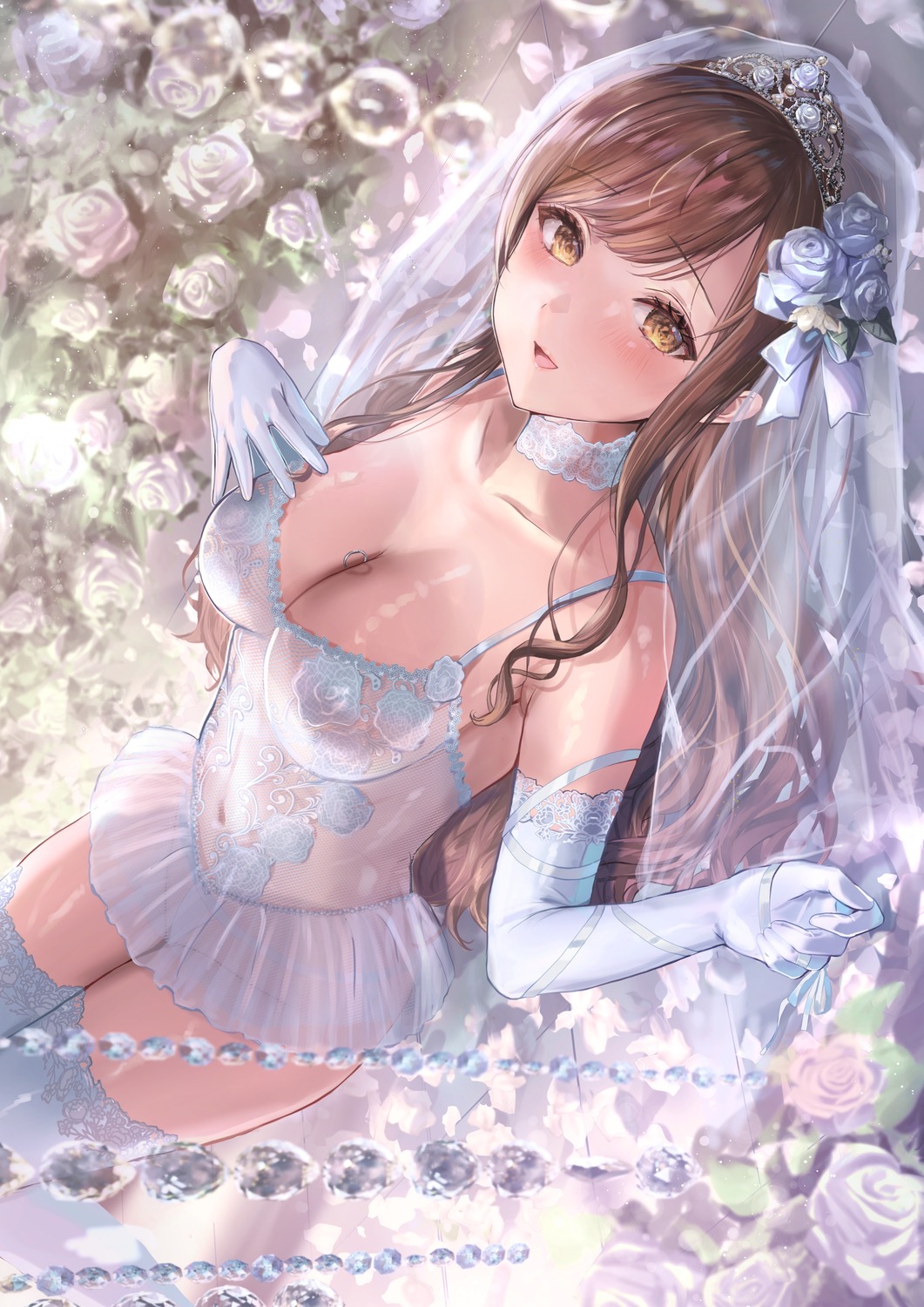 dress no_bra sakamuke see_through thighhighs wedding_dress