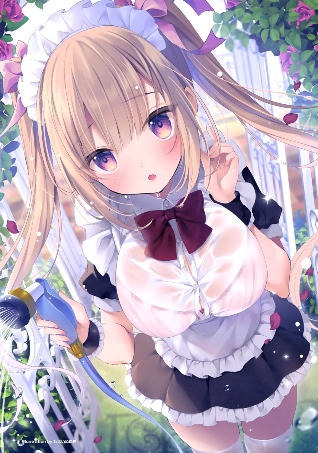 bra maid see_through shibainu_niki thighhighs wet wet_clothes