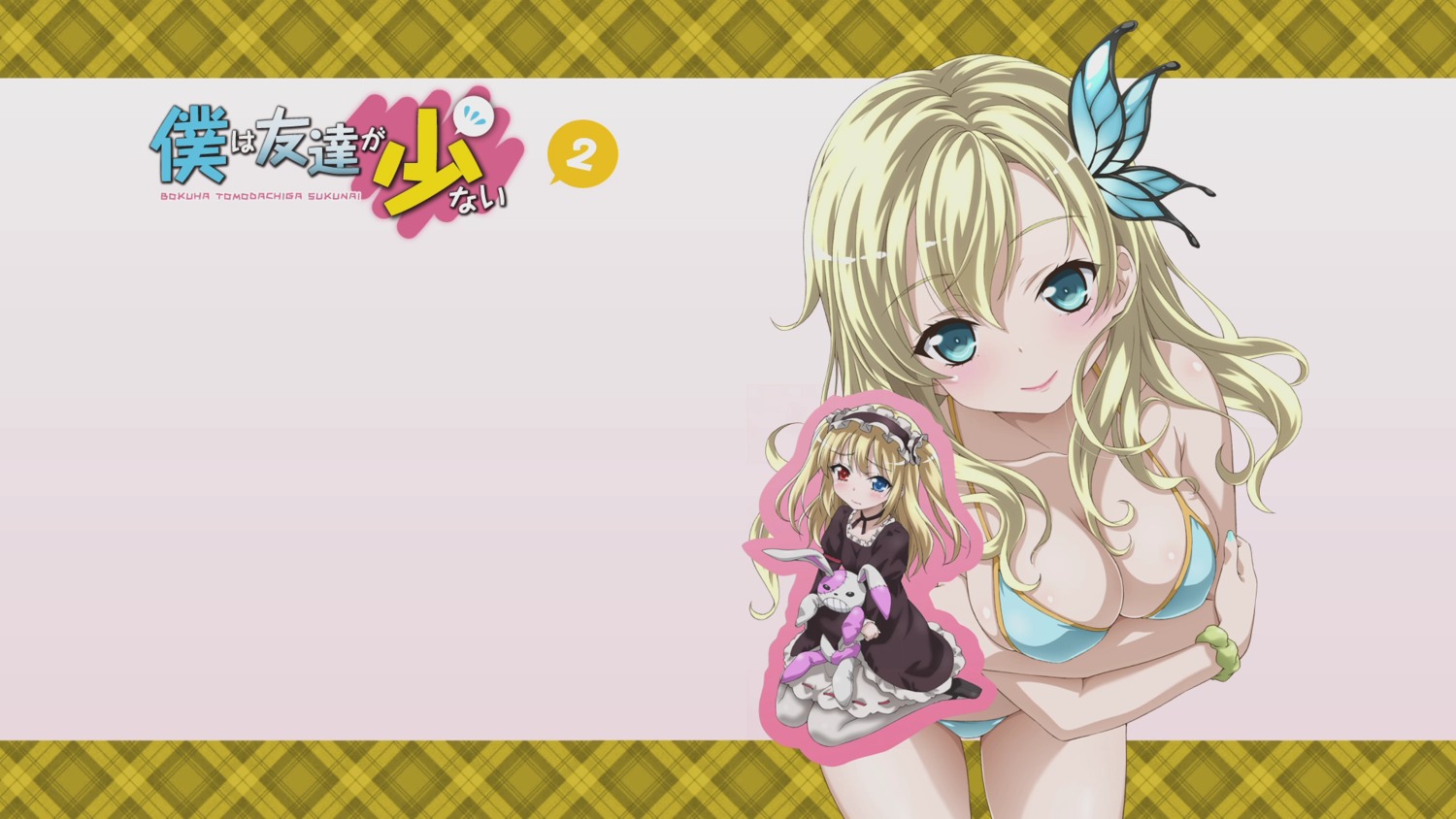 bikini boku_wa_tomodachi_ga_sukunai breast_hold cap cleavage hasegawa_kobato heterochromia kashiwazaki_sena lolita_fashion swimsuits wallpaper watanabe_yoshihiro