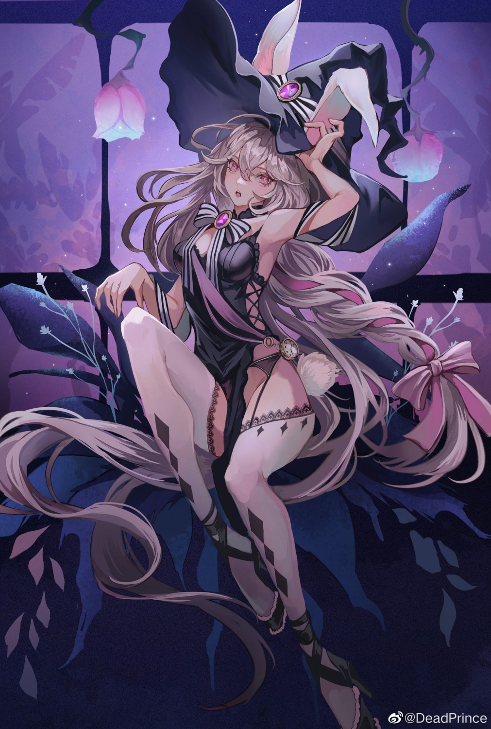 animal_ears bunny_ears deadprince dress garter_belt heels no_bra nopan stockings tail thighhighs witch