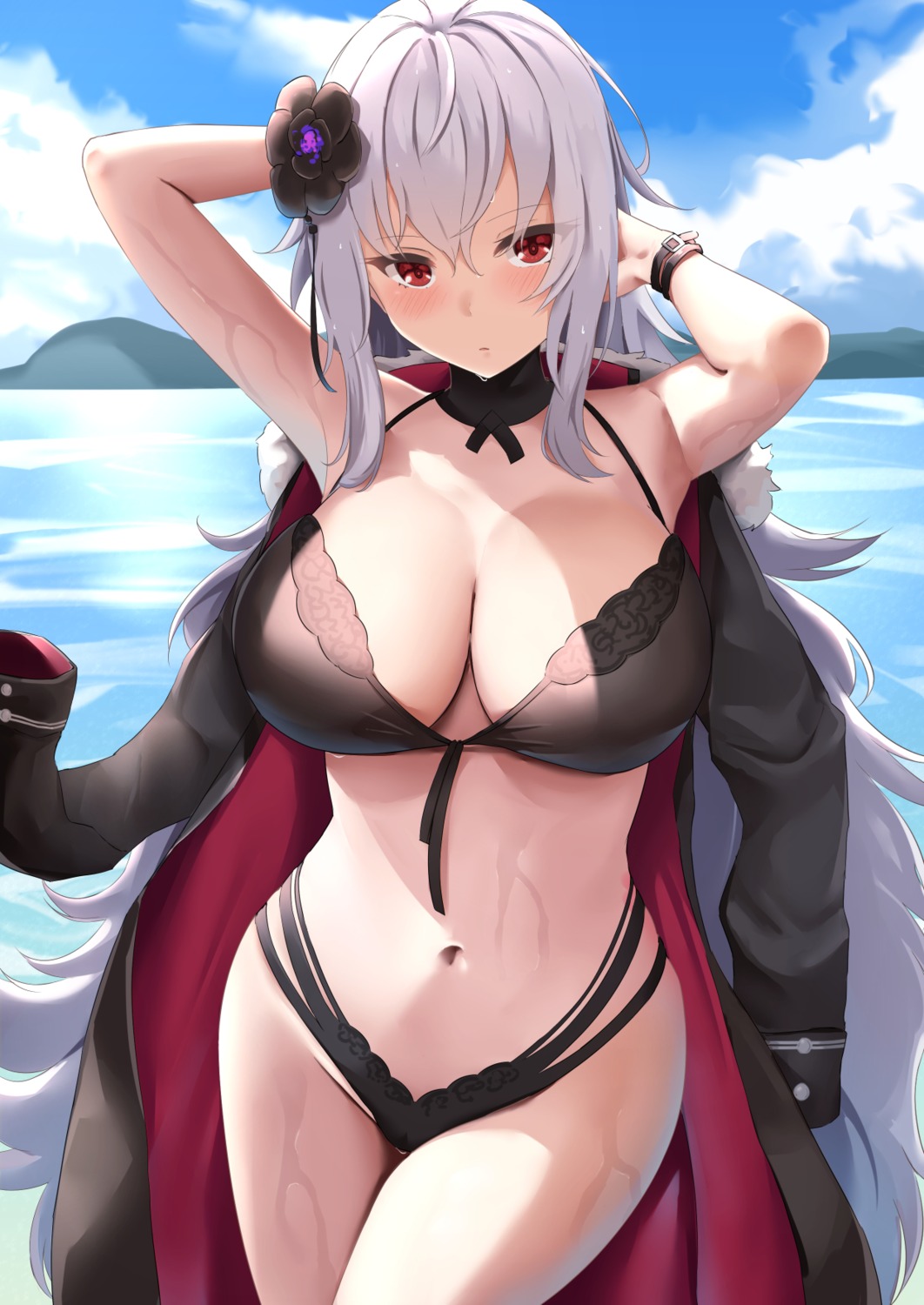 azur_lane bikini cleavage graf_zeppelin_(azur_lane) kanade_pa swimsuits wet