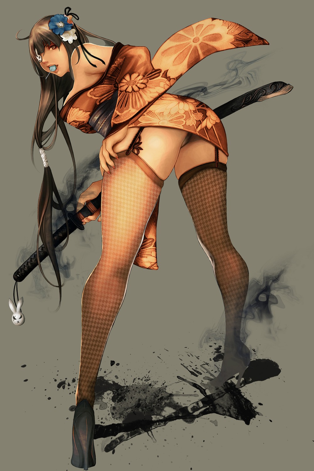 eyepatch heels hu_dako pantsu stockings sword thighhighs