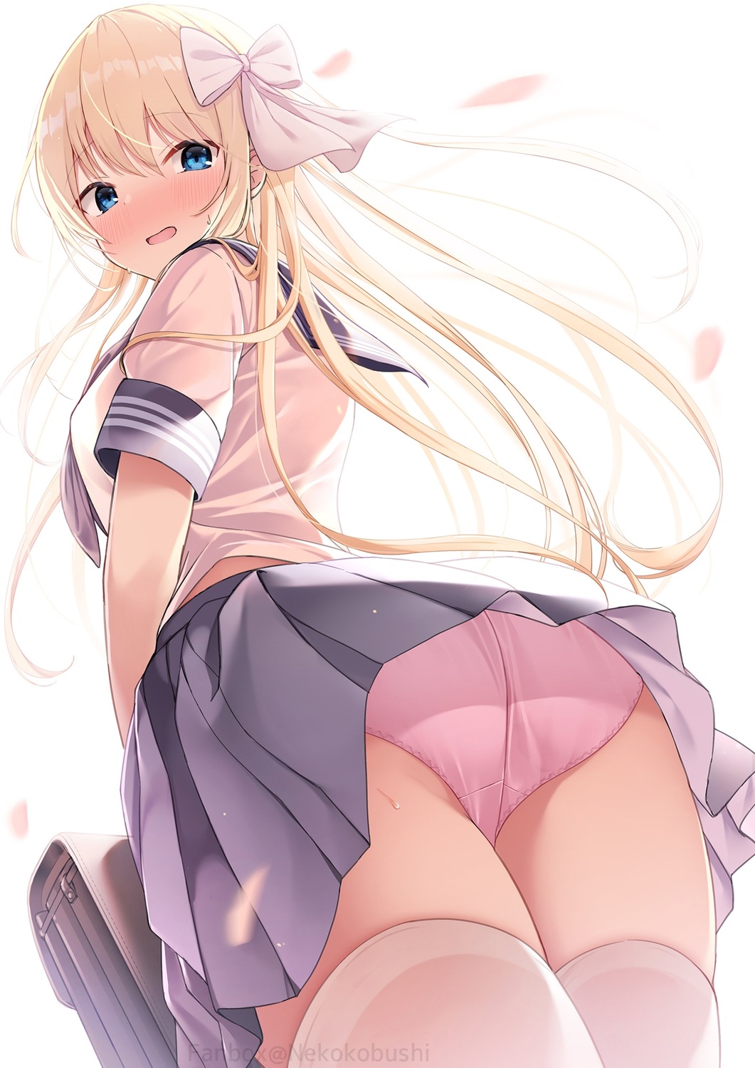 ass nekokobushi pantsu seifuku skirt_lift thighhighs