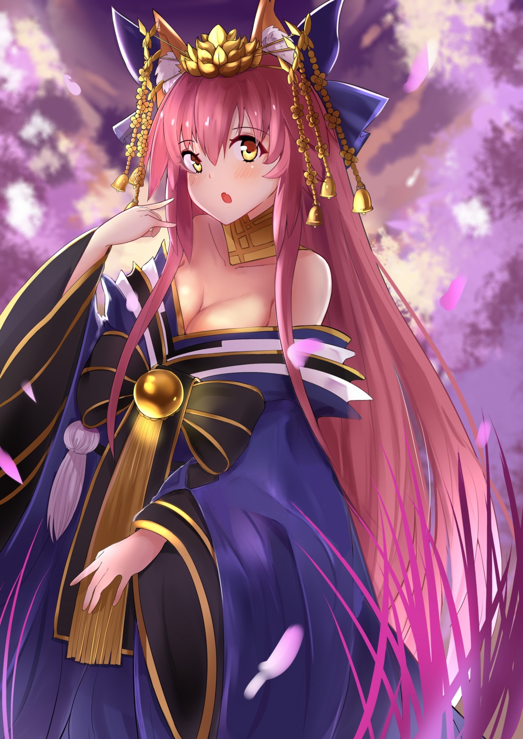 animal_ears cleavage fate/extra fate/grand_order fate/stay_night hzhc japanese_clothes kitsune tail tamamo_no_mae