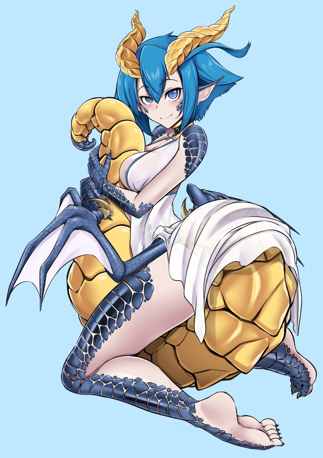 areola feet horns monster_girl monster_musume_no_oisha-san no_bra pointy_ears see_through skadi_dragenfelt skirt_lift tail virusotaku wings