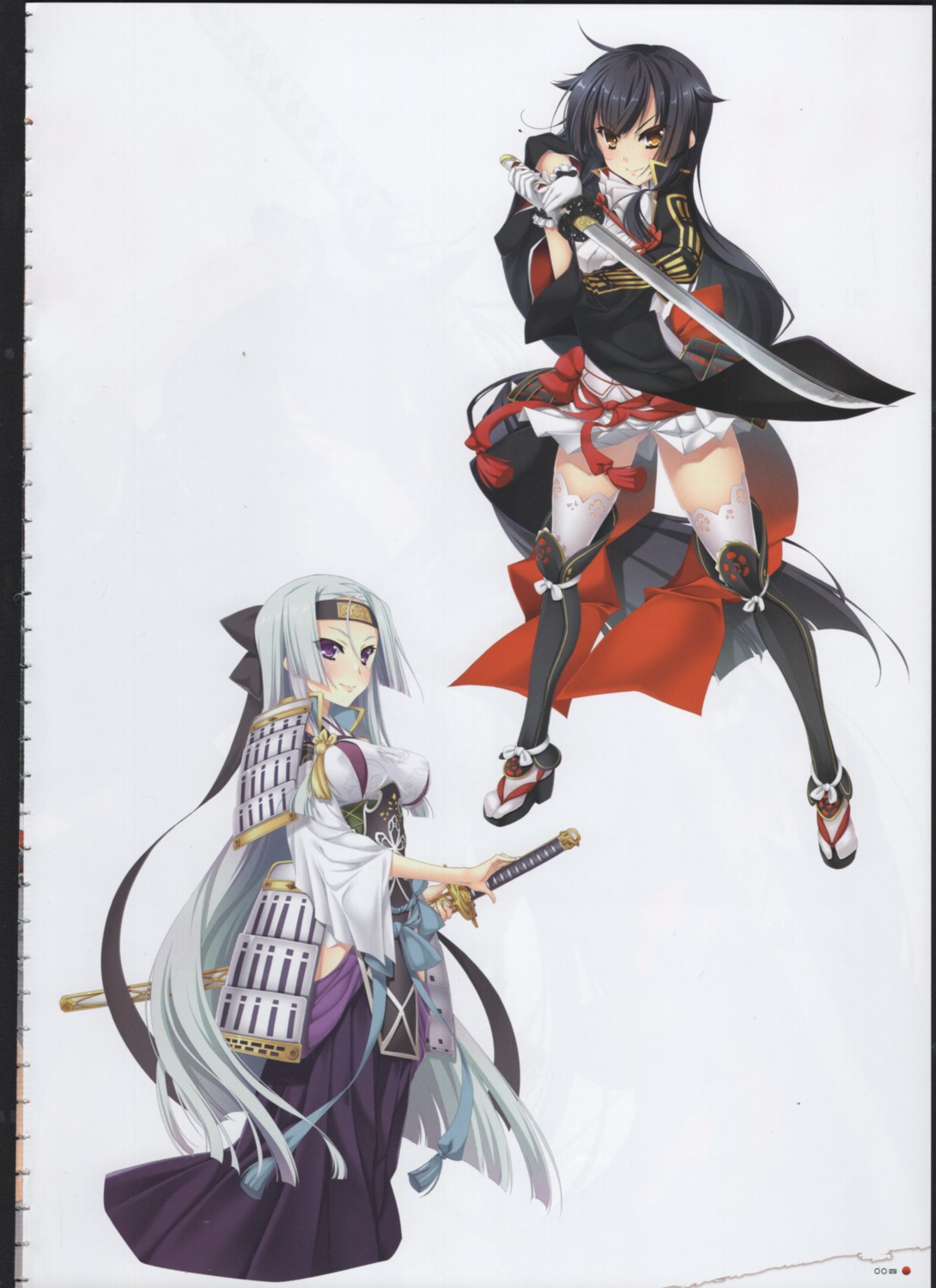 armor heels japanese_clothes katagiri_hinata raw_scan skirt_lift sword thighhighs
