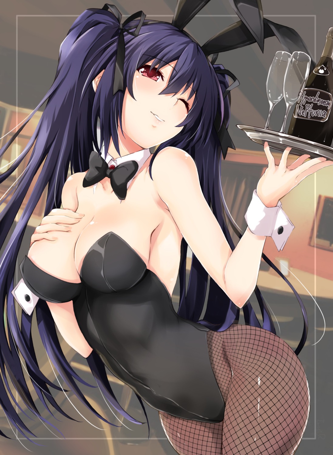 animal_ears bunny_ears bunny_girl choujigen_game_neptune fishnets iwasi-r no_bra noire pantyhose