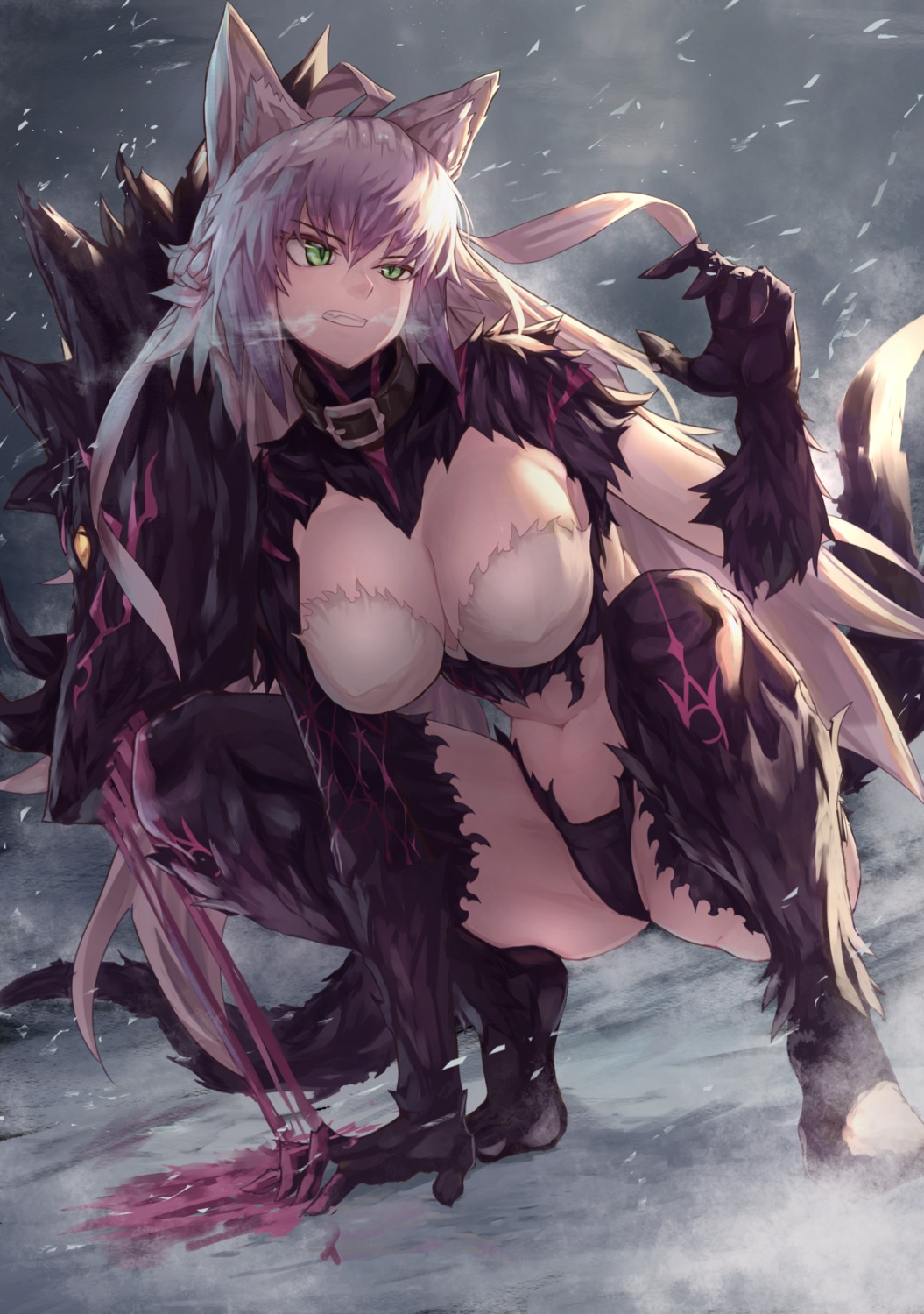 animal_ears armor atalanta_alter blood cleavage fate/grand_order nekomimi pantsu plaster_(2501) thighhighs