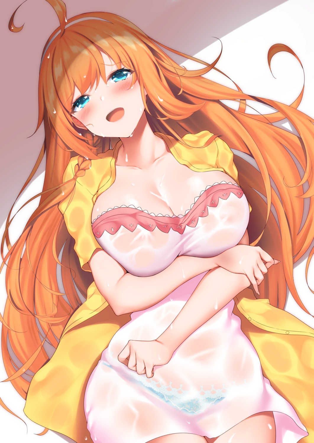 areola dress no_bra pantsu pecorine princess_connect princess_connect!_re:dive raiou see_through wet wet_clothes