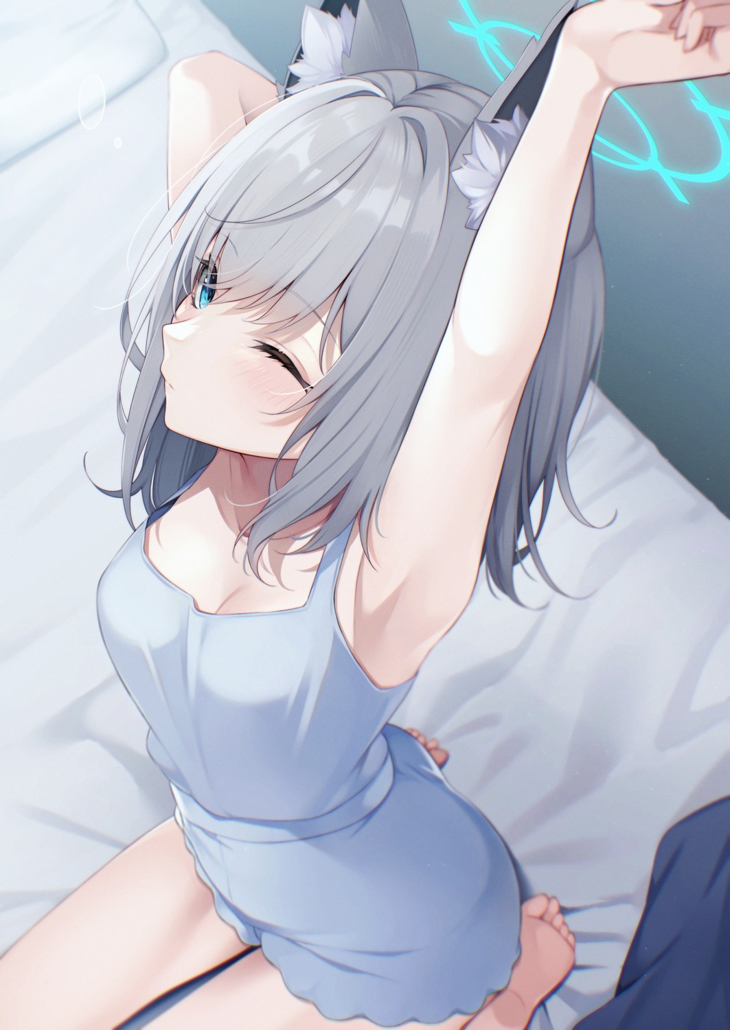 animal_ears blue_archive halo nekomimi pajama sasakichi sunaookami_shiroko