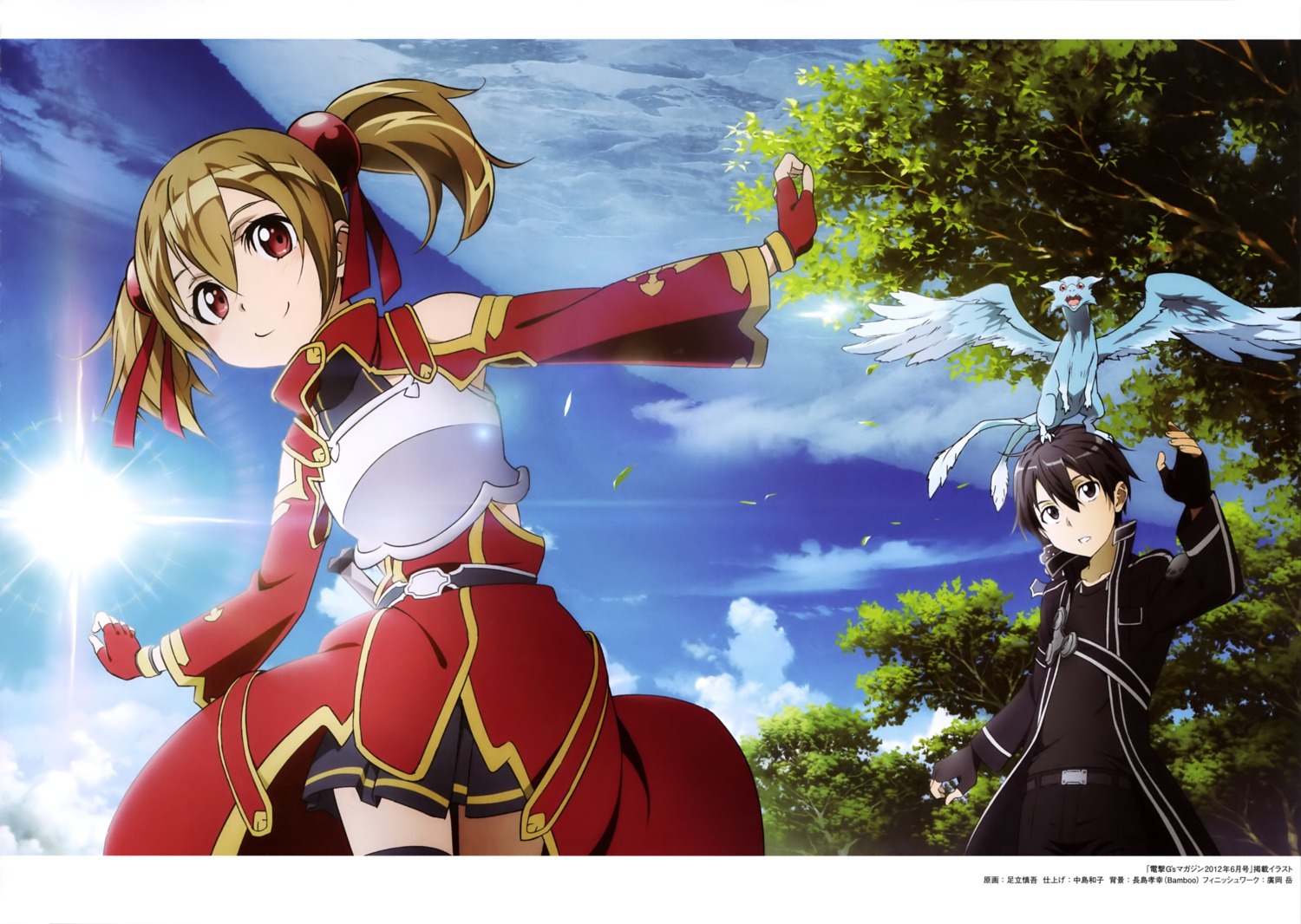 adachi_shingo armor kirito pina silica sword_art_online thighhighs