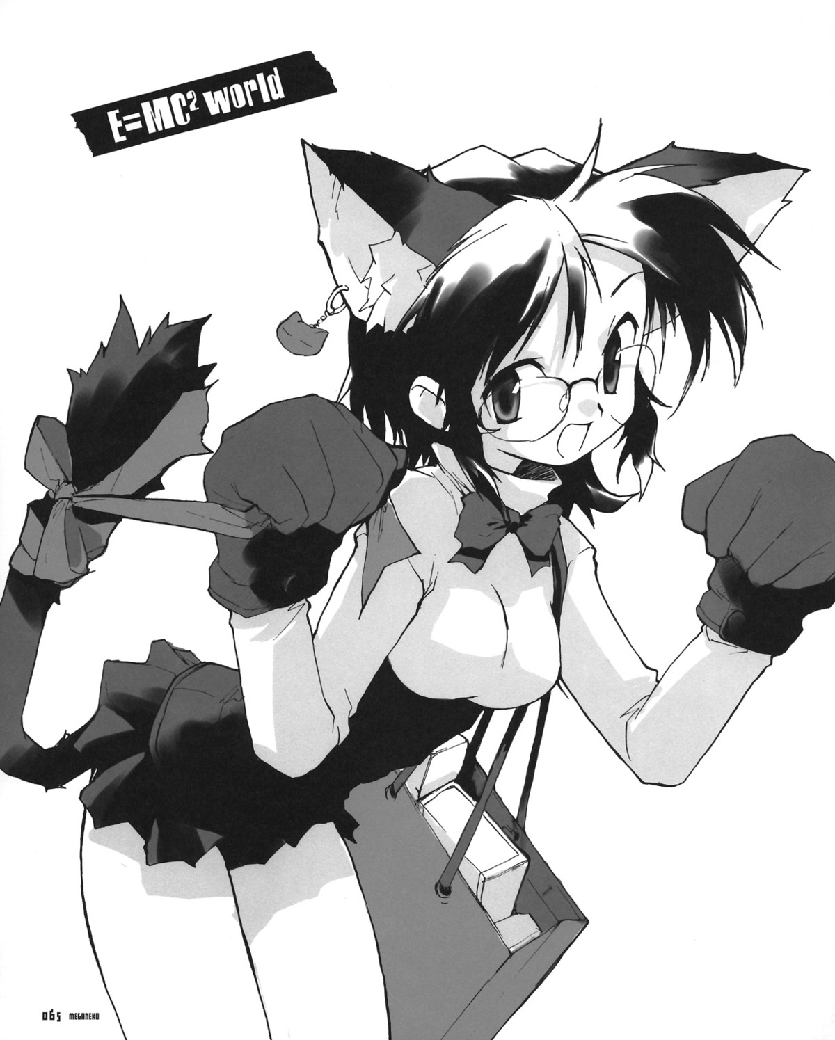 animal_ears e=mc2 megane monochrome nekomimi