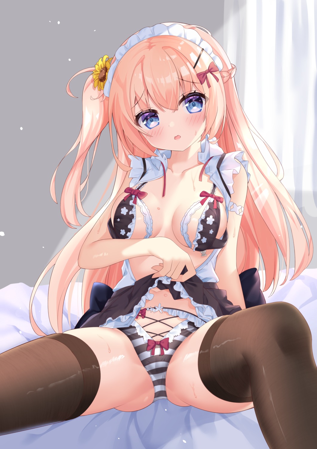 bra cameltoe hiyada_yuu maid open_shirt pantsu shimapan skirt_lift wet