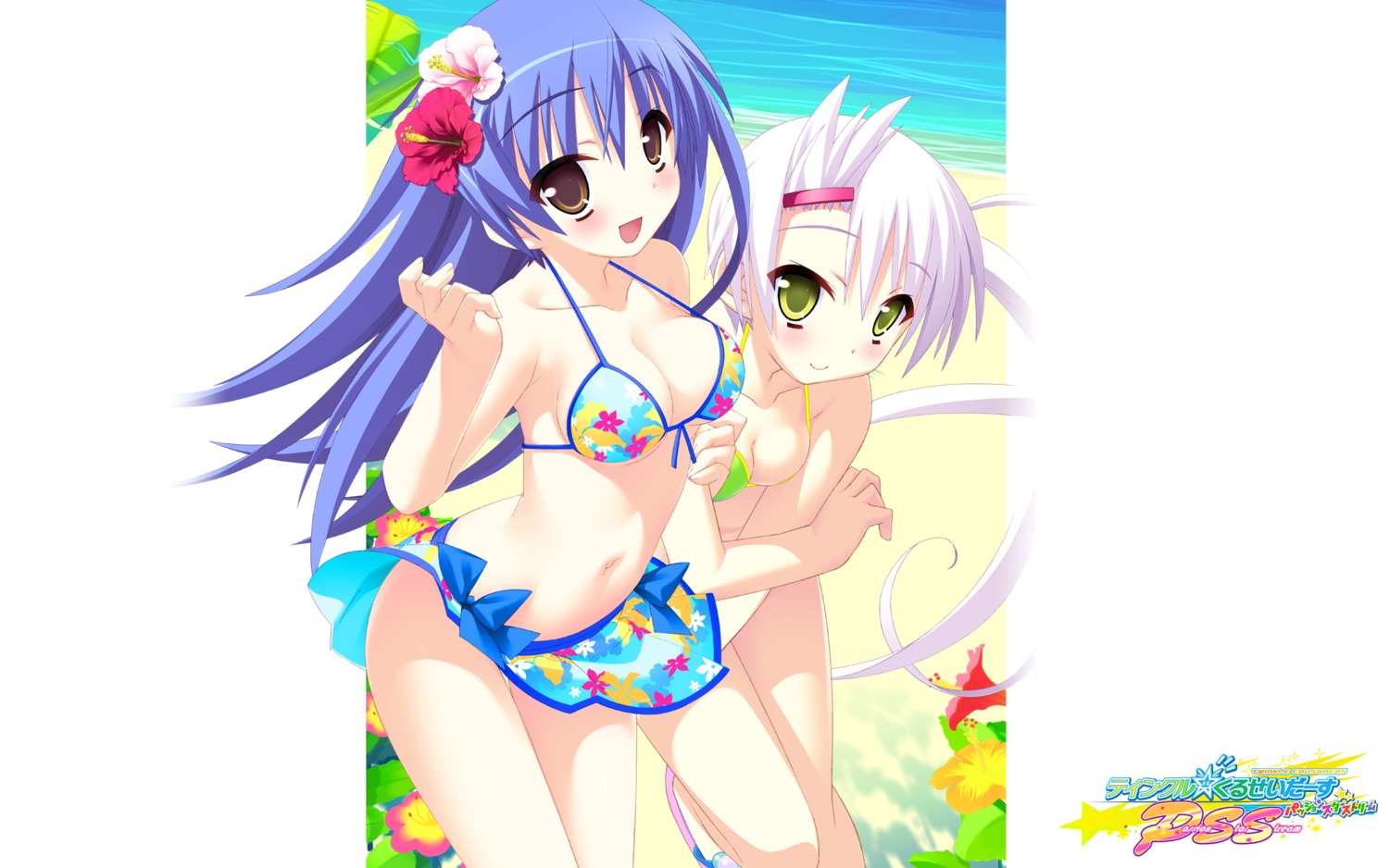 bikini cleavage illear kannagi_rei kujou_ria swimsuits twinkle_crusaders twinkle_crusaders_-passion_star_stream- wallpaper