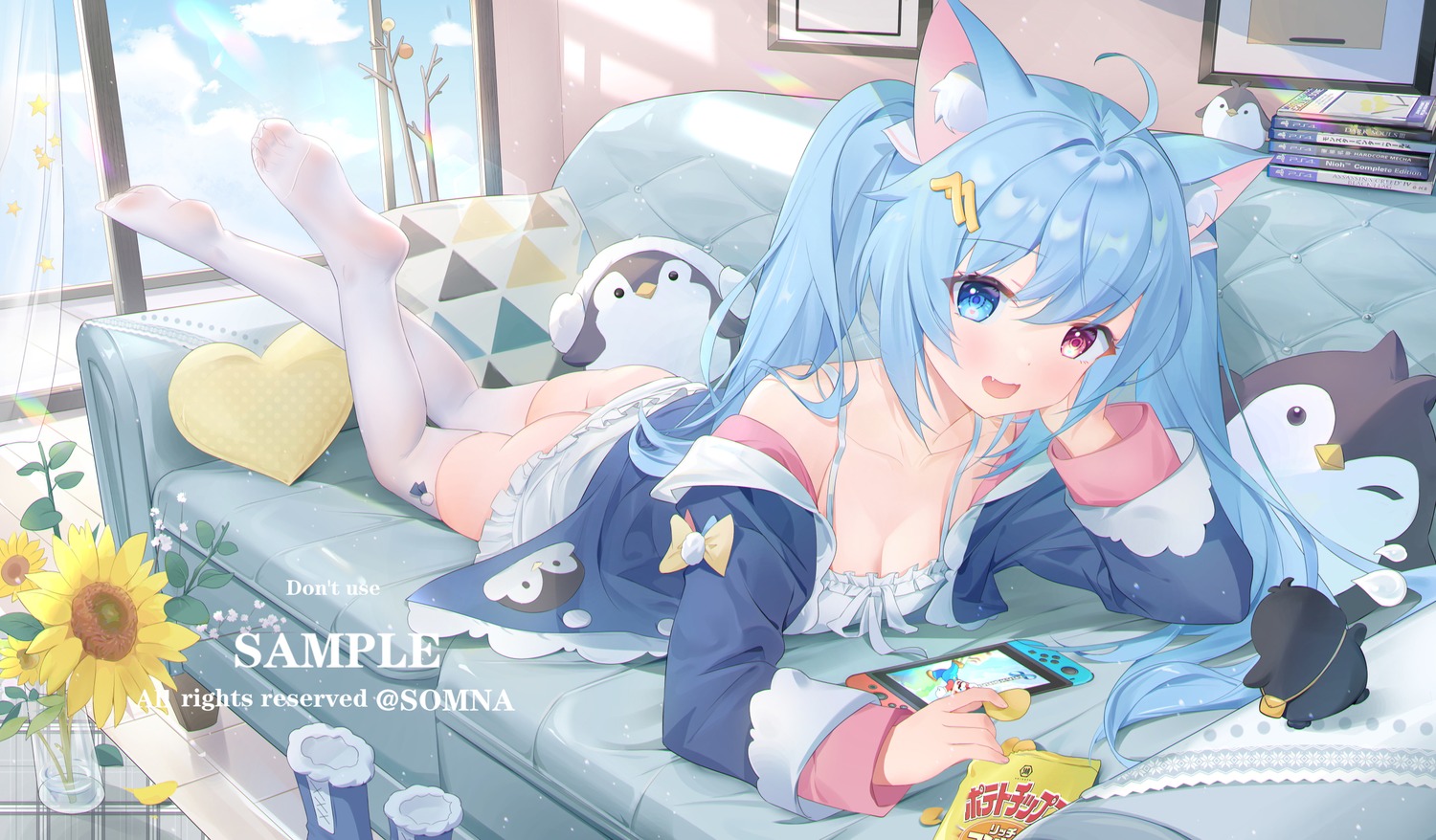 animal_ears heterochromia pantsu sample somna thighhighs