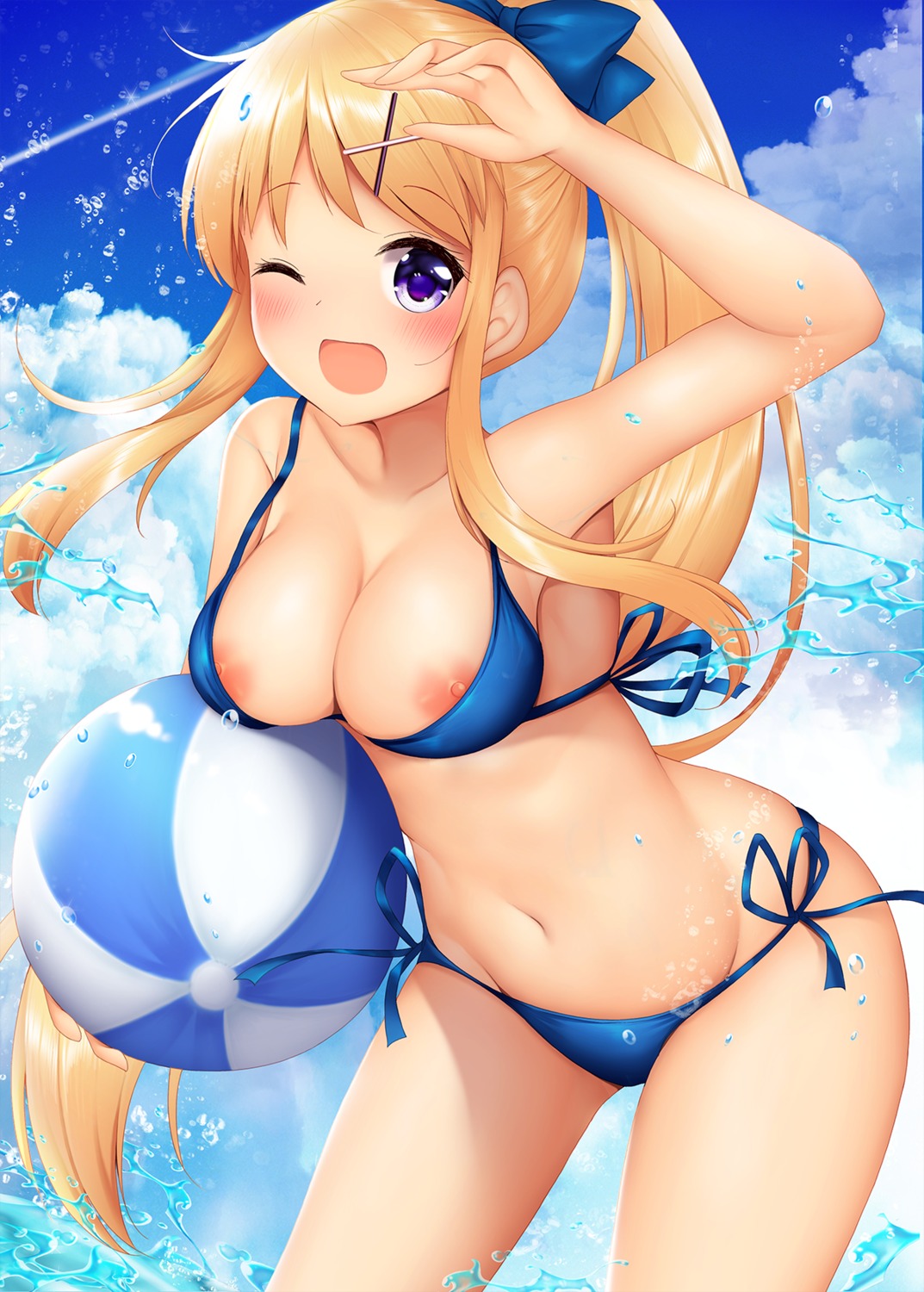 bikini kin'iro_mosaic kujou_karen minato_ojitan nipples swimsuits wardrobe_malfunction wet