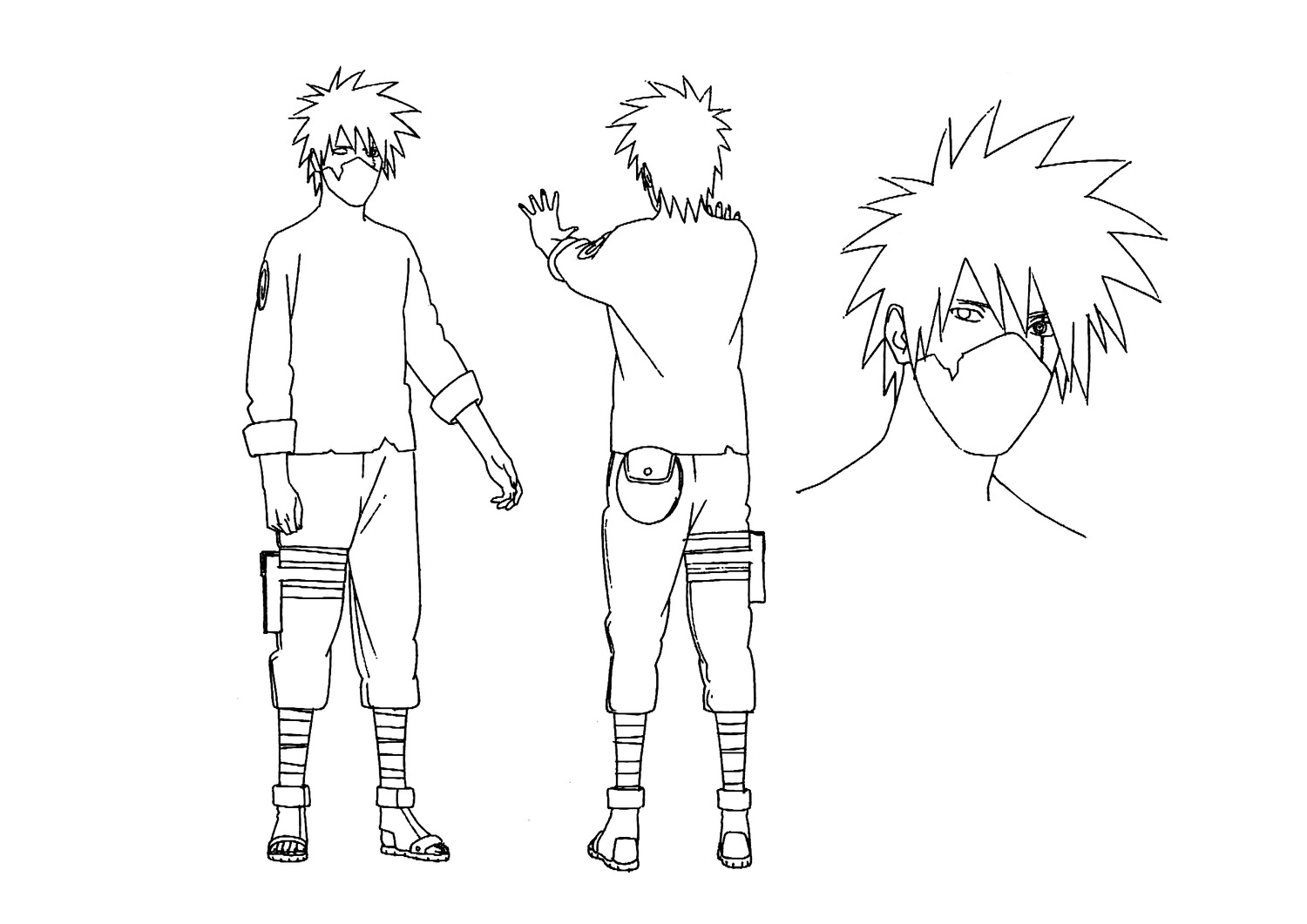 character_design hatake_kakashi line_art male monochrome naruto naruto_shippuden nishio_tetsuya