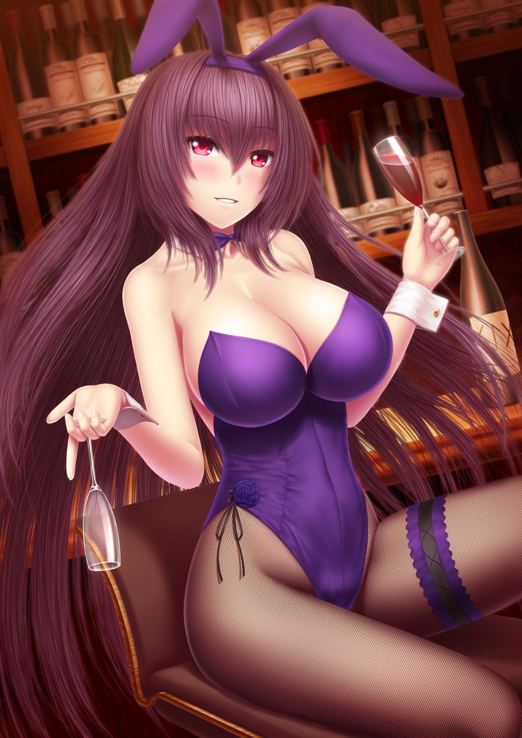 animal_ears bunny_ears bunny_girl cleavage fate/grand_order fishnets garter masatoki pantyhose scathach_(fate/grand_order)