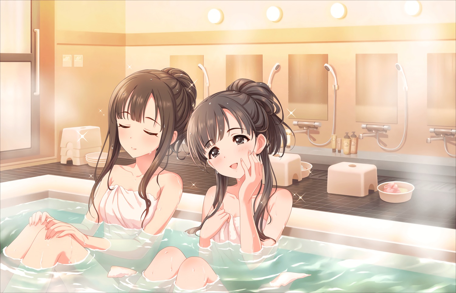 bathing kobayakawa_sae mizumoto_yukari the_idolm@ster the_idolm@ster_cinderella_girls towel wet