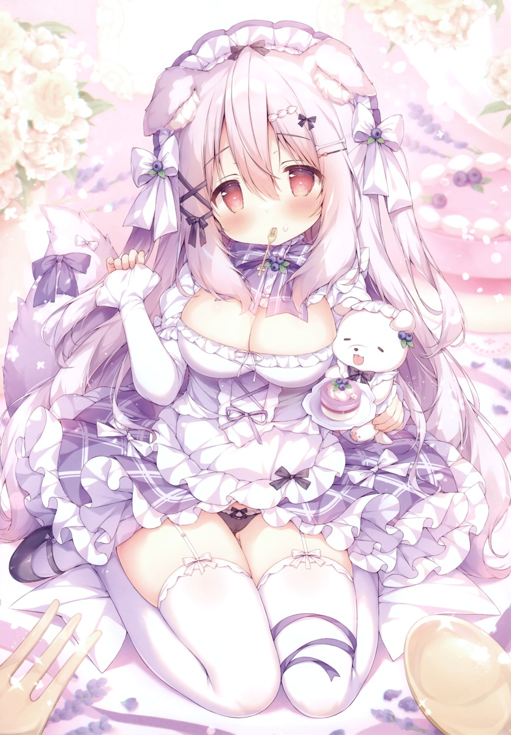 animal_ears cameltoe cream inumimi loli maid mochi_peach momozu_komamochi pantsu skirt_lift stockings tail thighhighs