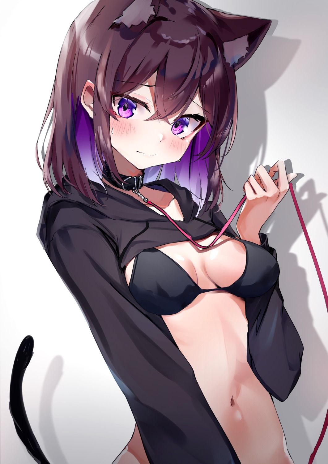 animal_ears bra nanashinayuzu_mochi nekomimi shirt_lift tail