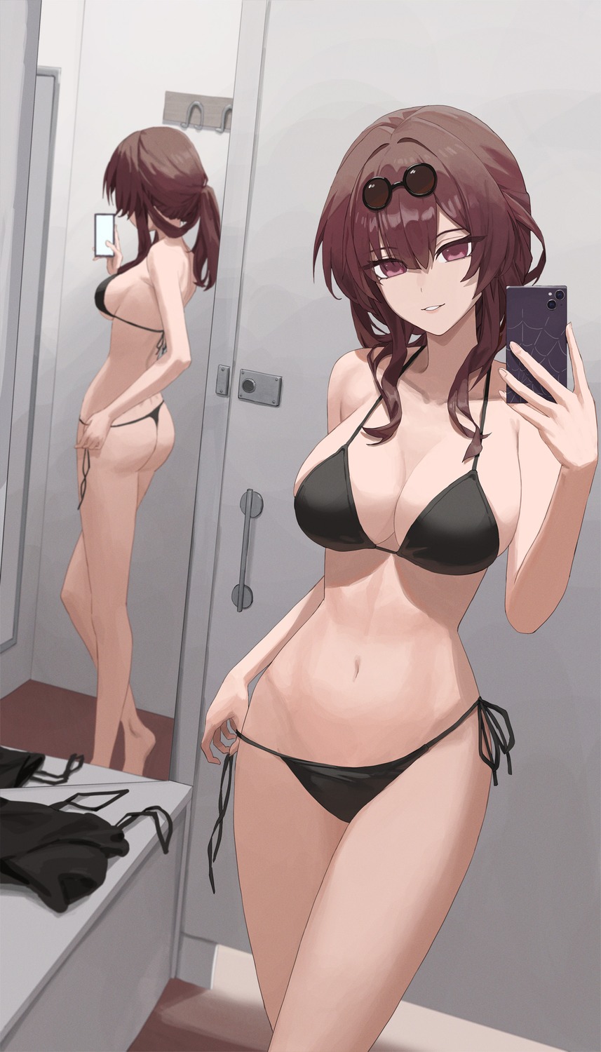 bikini honkai:_star_rail kafka_(honkai:_star_rail) llami_0 megane swimsuits thong undressing