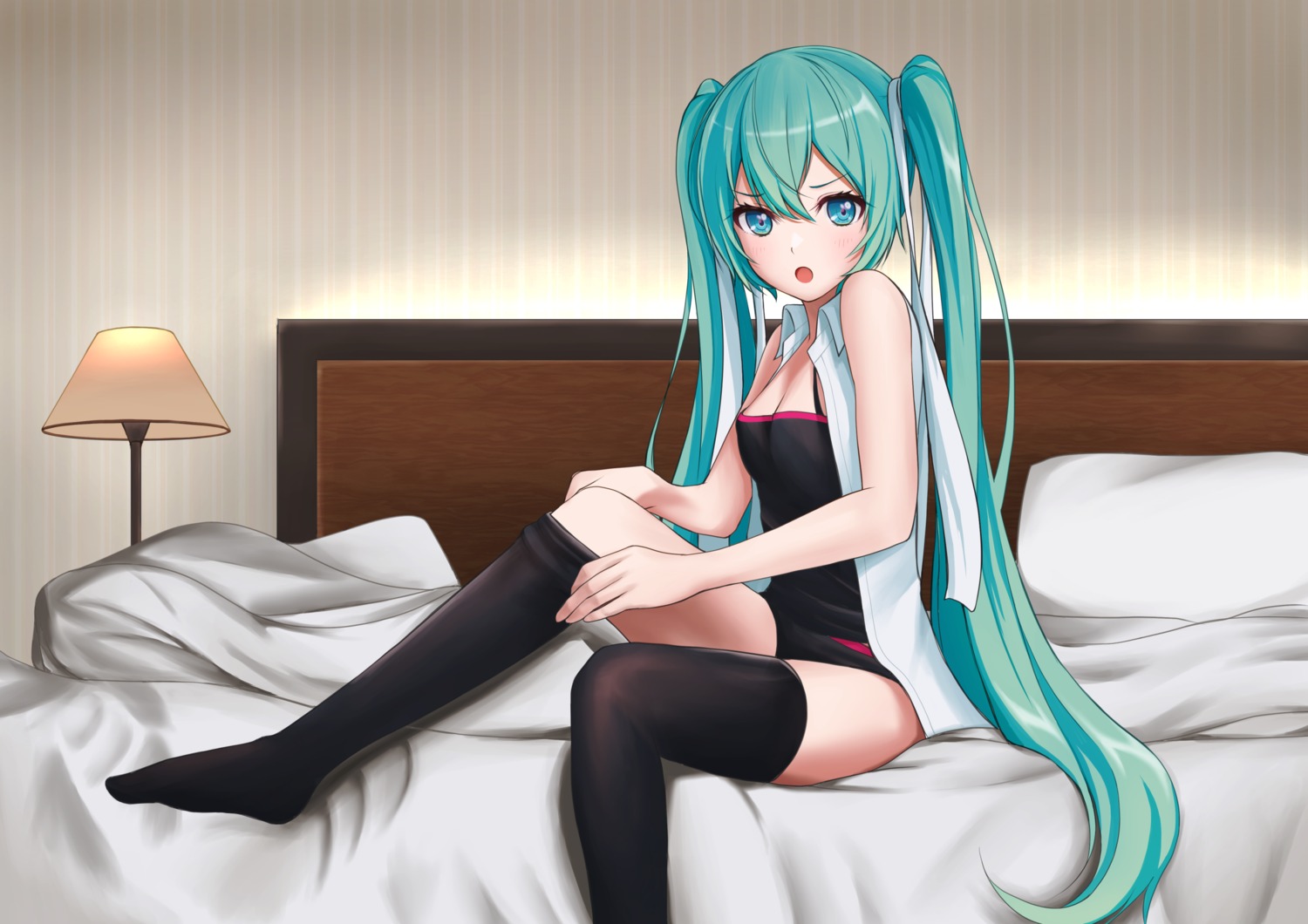 cleavage hatsune_miku pantsu tagme thighhighs undressing vocaloid