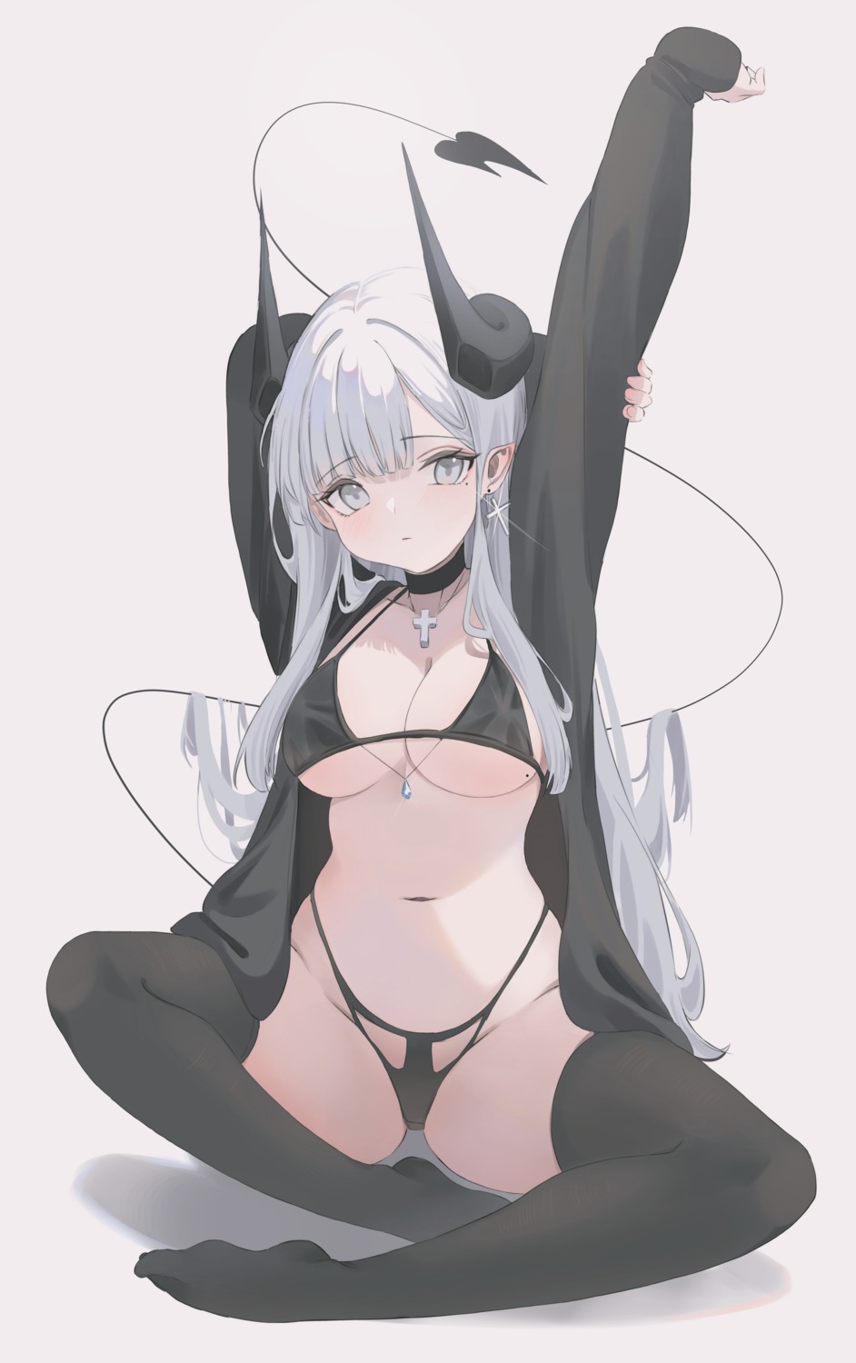 bikini cake_walker devil horns open_shirt pointy_ears swimsuits tail thighhighs thong