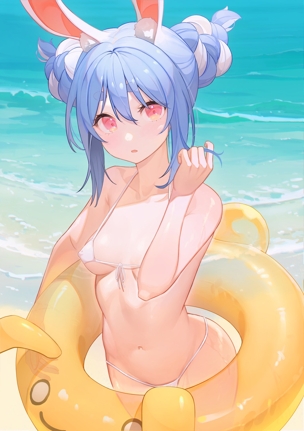 animal_ears bikini bunny_ears erect_nipples hololive ruien swimsuits usada_pekora wet