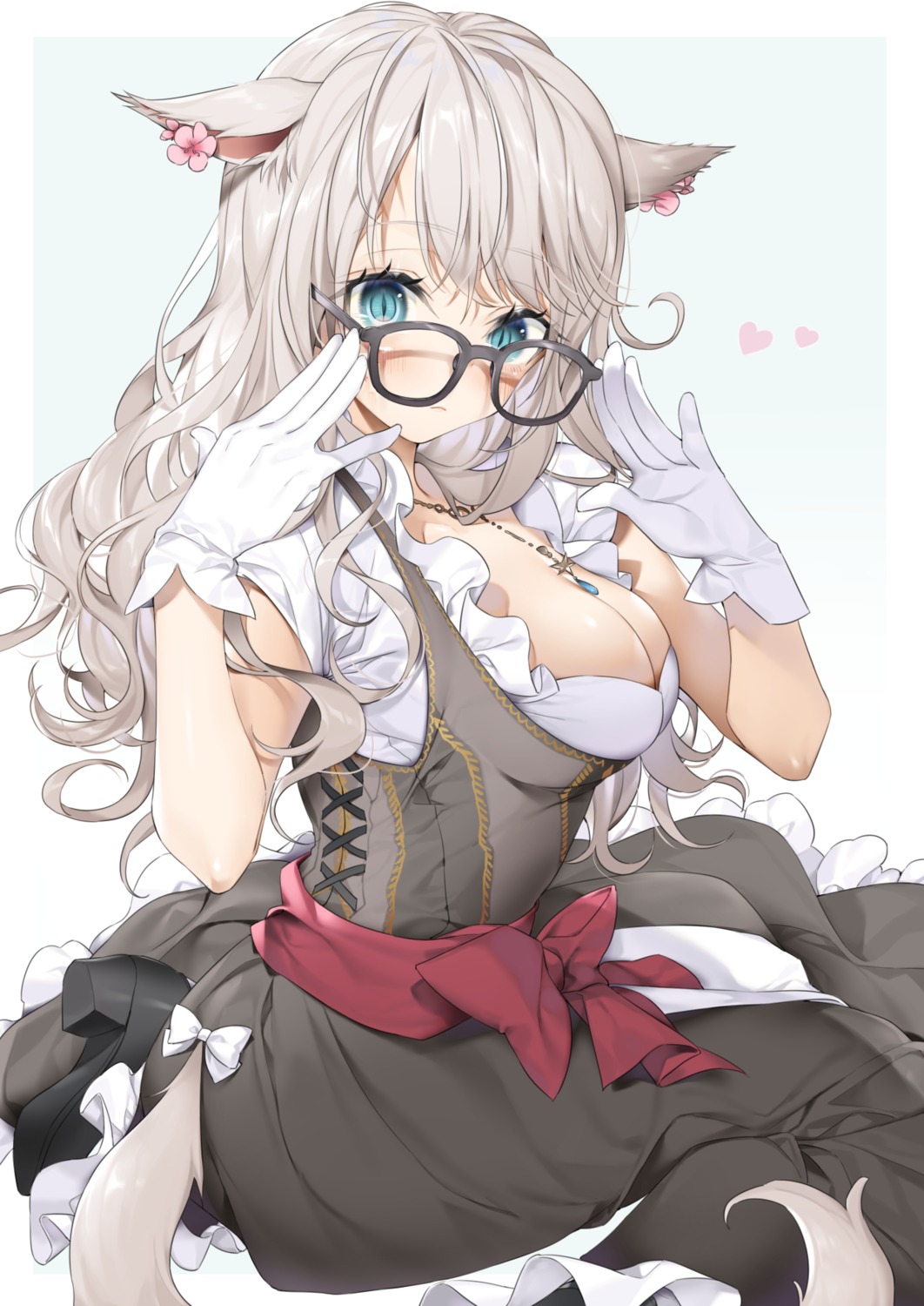 animal_ears final_fantasy final_fantasy_xiv megane miqo'te no_bra skirt_lift tail yana_mori