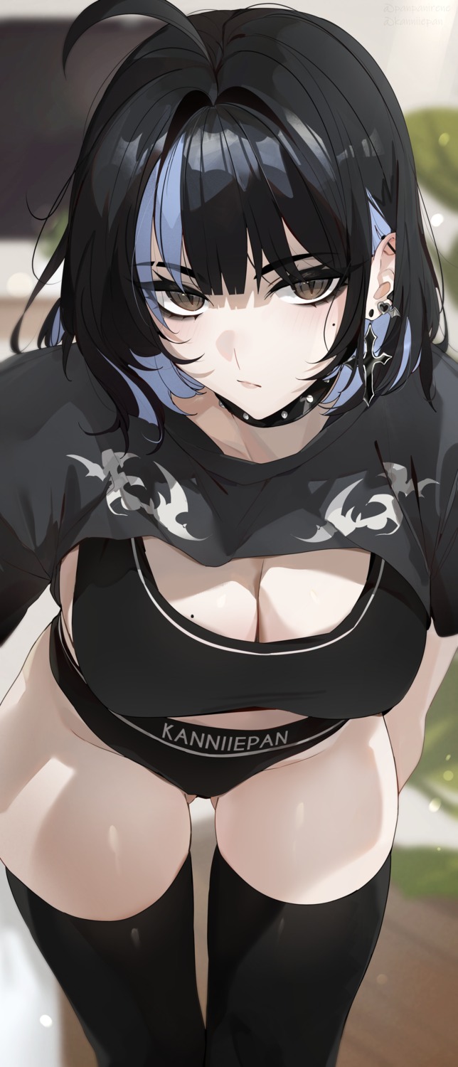 bra irene_(kanniiepan) kanniiepan pantsu shirt_lift thighhighs