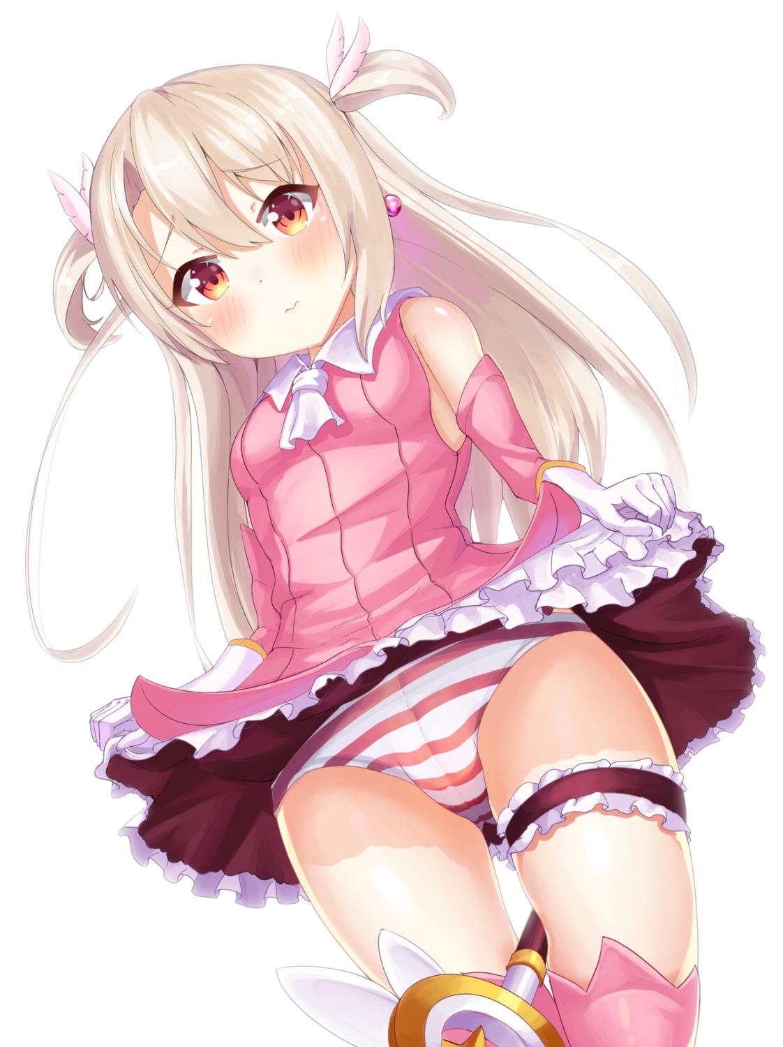 2drr cameltoe fate/kaleid_liner_prisma_illya fate/stay_night garter illyasviel_von_einzbern loli pantsu shimapan skirt_lift thighhighs weapon