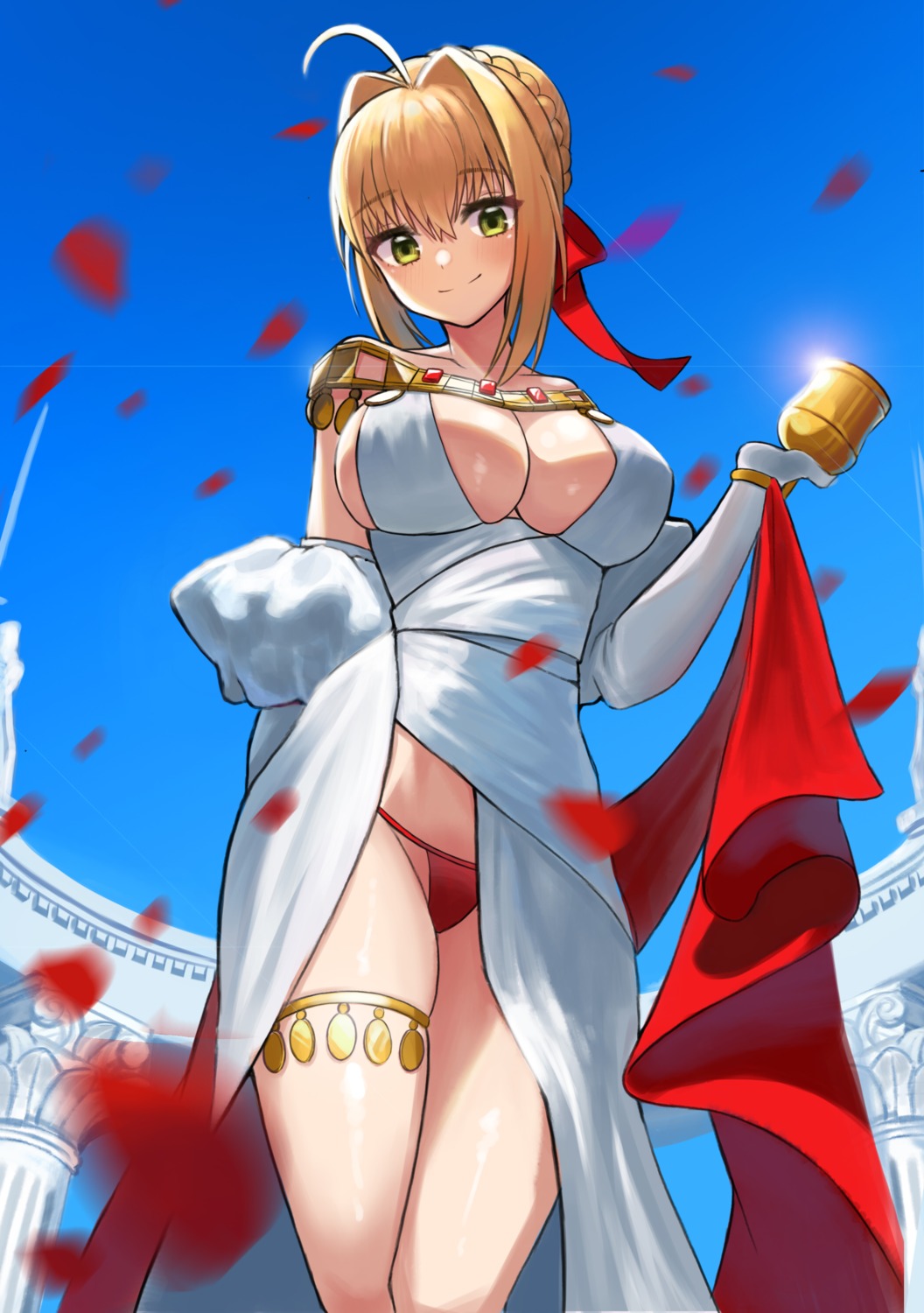 dress fate/grand_order garter no_bra onedoo pantsu saber_extra skirt_lift