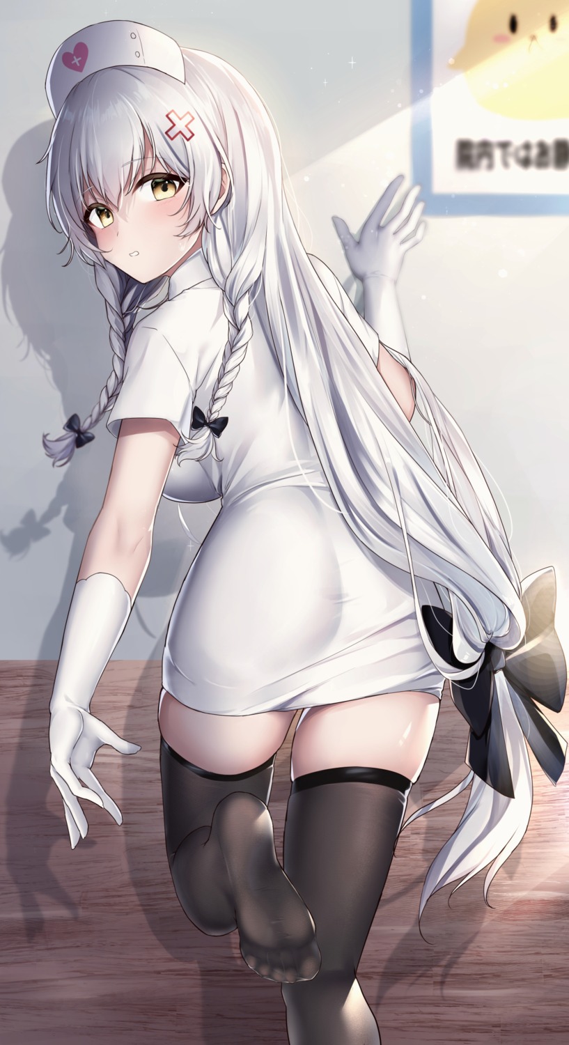 artist_revision ass azur_lane feet hermione_(azur_lane) jyu-so manjuu_(azur_lane) nurse thighhighs