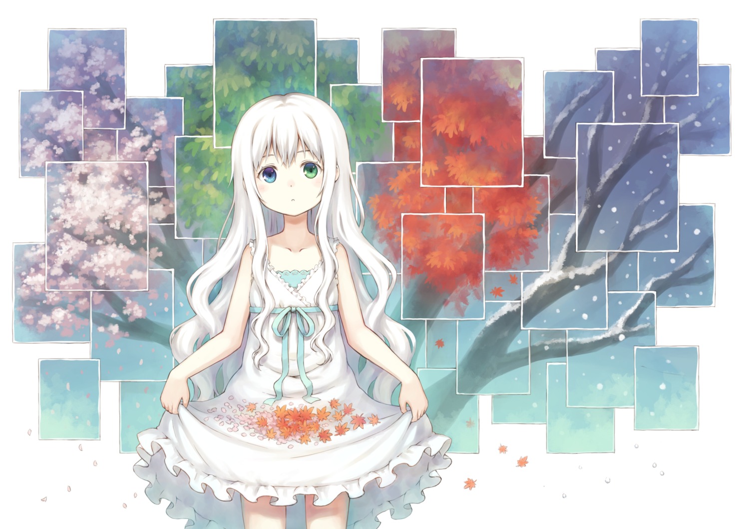 104_(artist) dress heterochromia skirt_lift