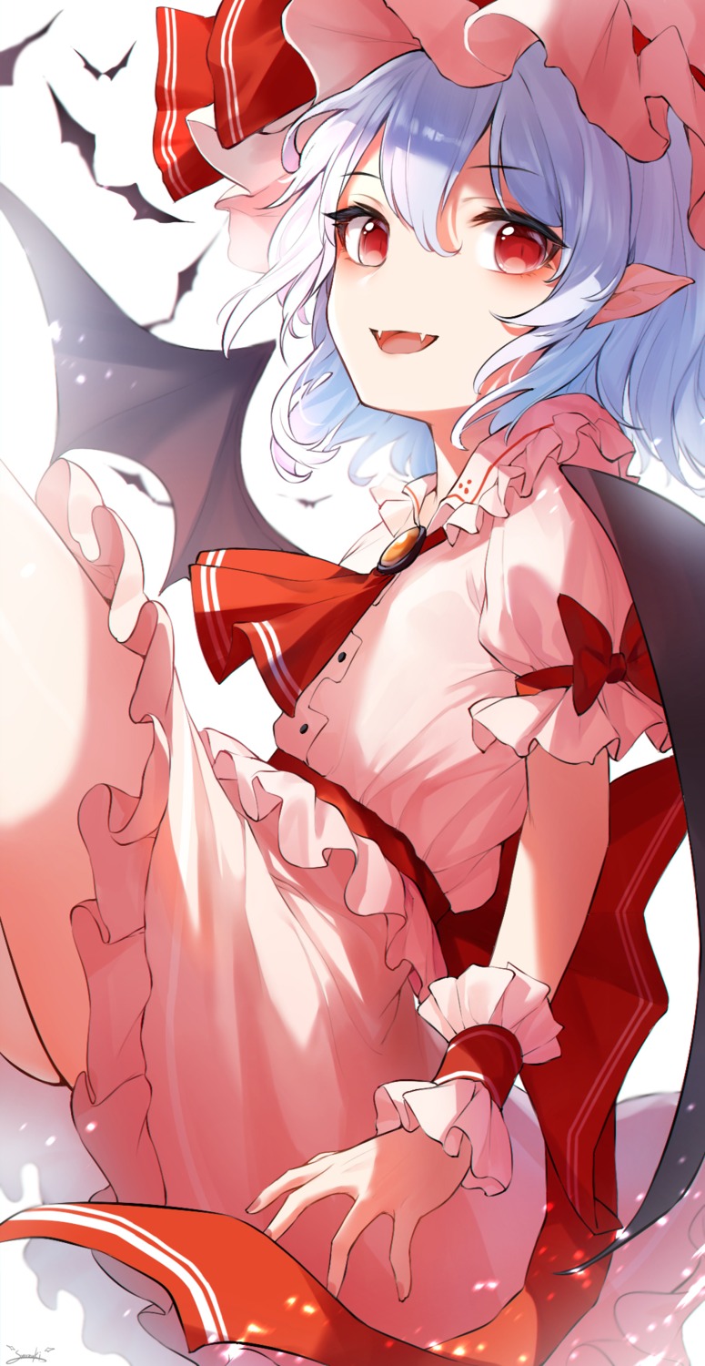 pointy_ears remilia_scarlet skirt_lift snozaki touhou wings