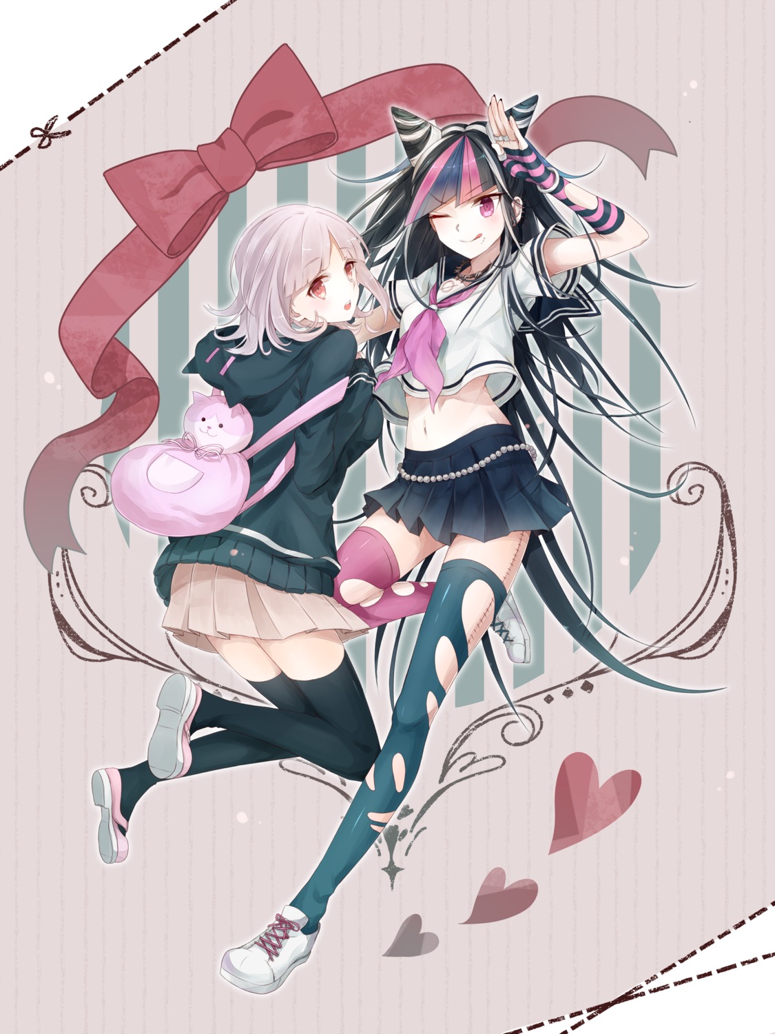 dangan-ronpa dangan-ronpa_2 kapiora mioda_ibuki nanami_chiaki seifuku thighhighs torn_clothes