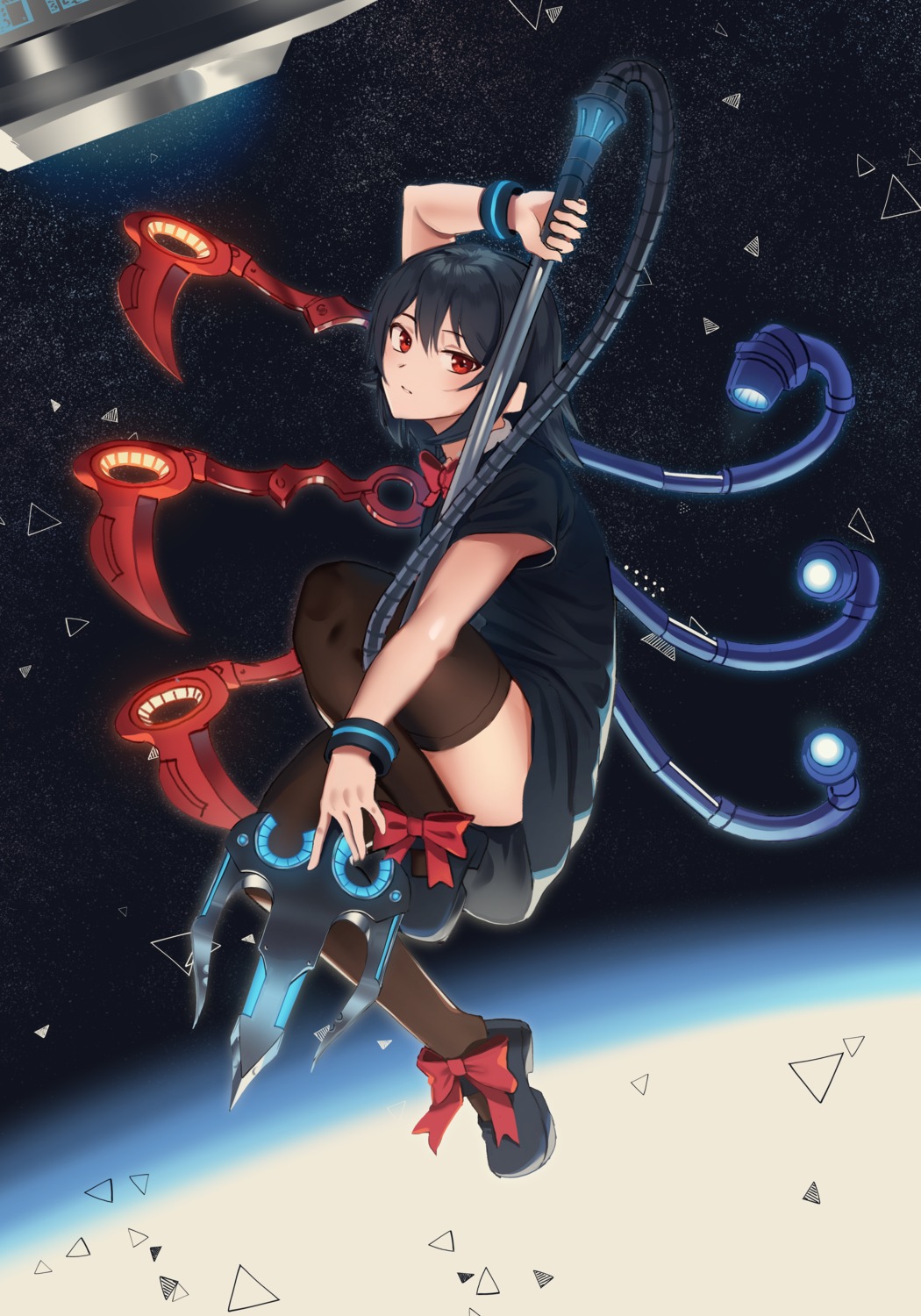goback houjuu_nue skirt_lift thighhighs touhou weapon wings