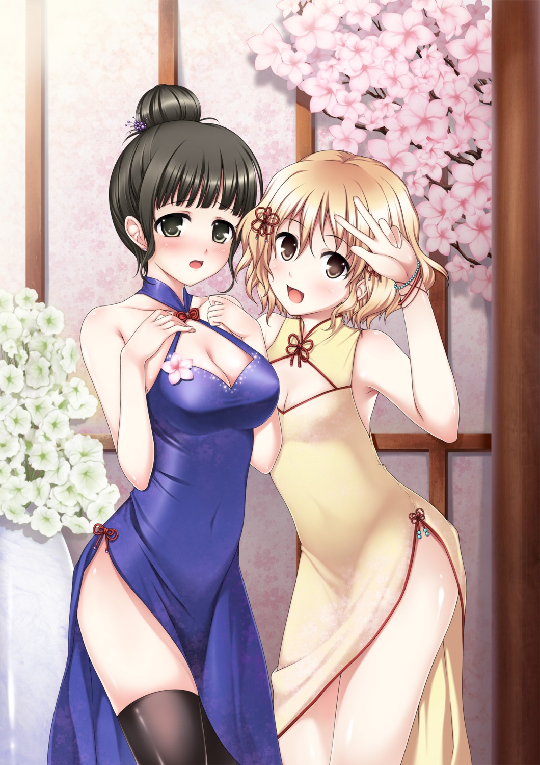 chinadress cleavage hanasaku_iroha matsumae_ohana oshimizu_nako rensanma thighhighs