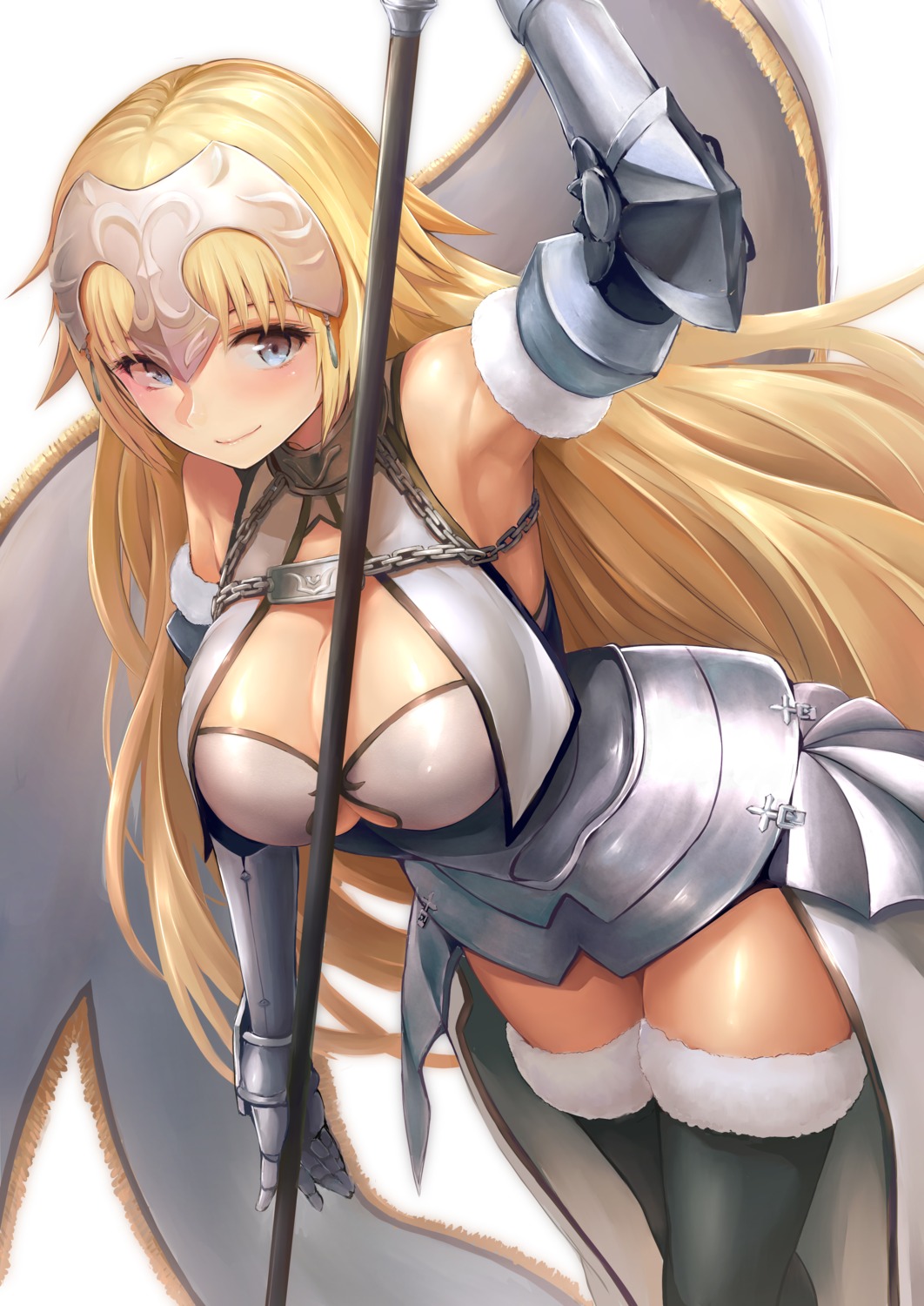 akita_hika armor cleavage fate/apocrypha fate/grand_order fate/stay_night jeanne_d'arc jeanne_d'arc_(fate) thighhighs weapon