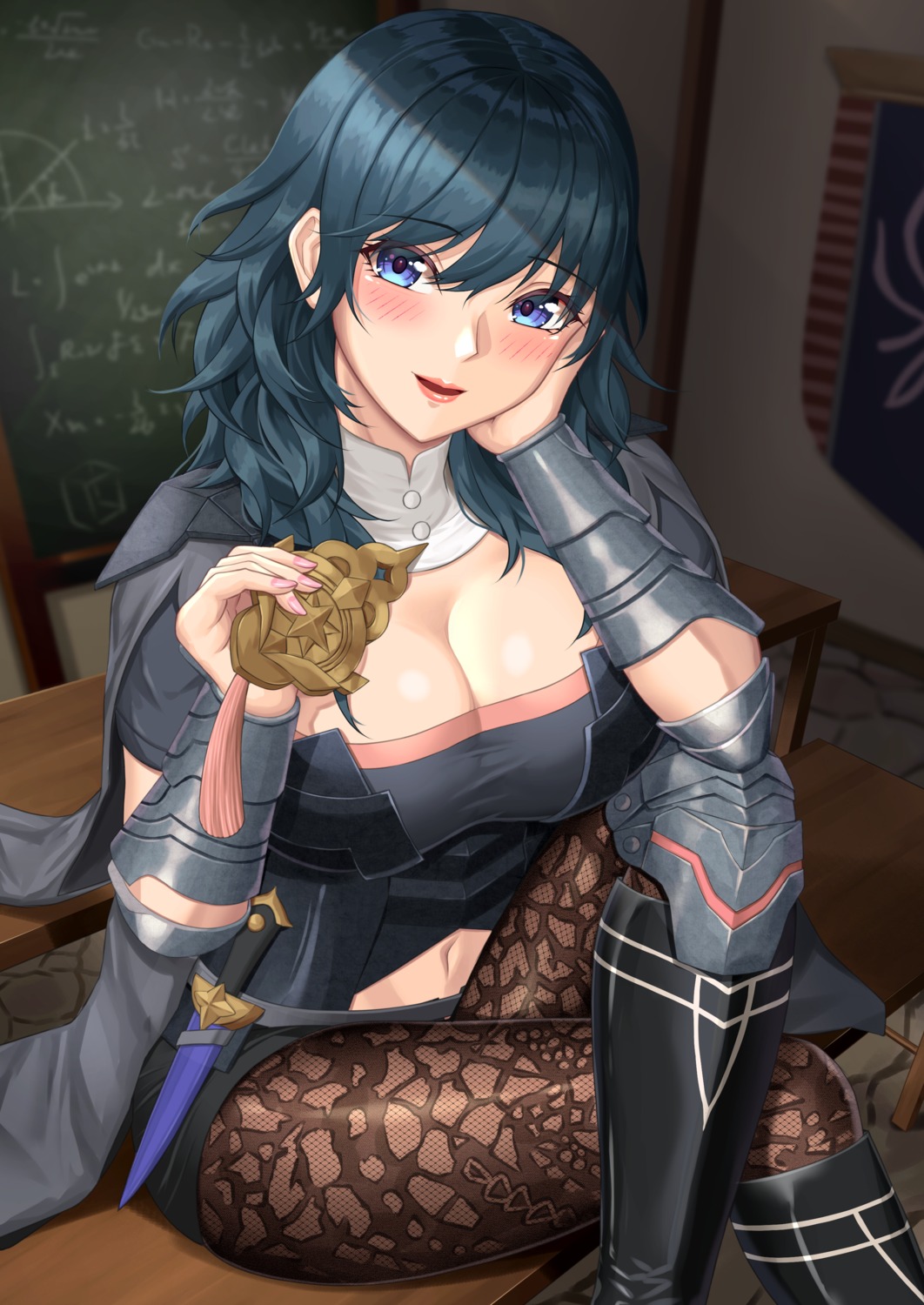 armor byleth_(fire_emblem) cleavage fire_emblem fire_emblem_three_houses nemunemu_semi pantyhose weapon